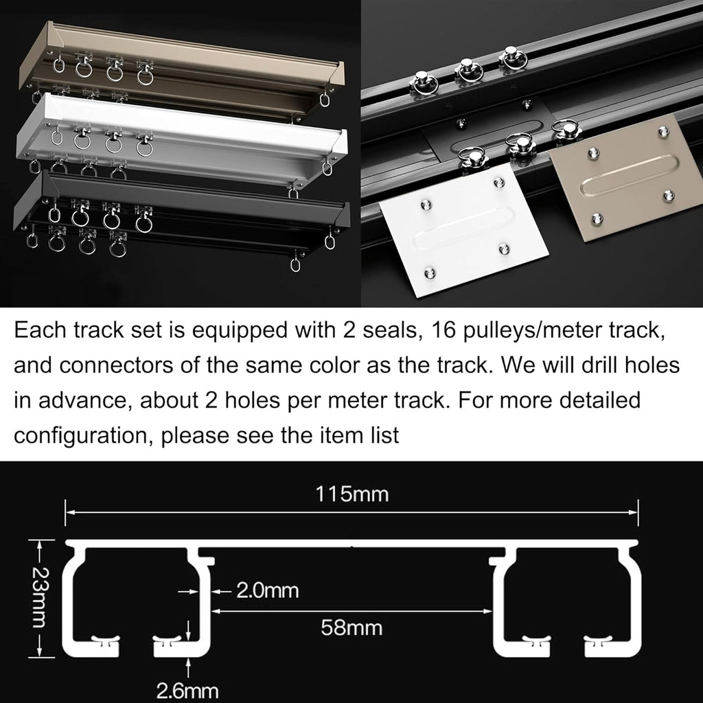 Ceiling Mounted Curtain Track System - Double Rails for Curtains & Drapes - Room Dividers - Sliding Curtain Rail for Window (balck, 3m)