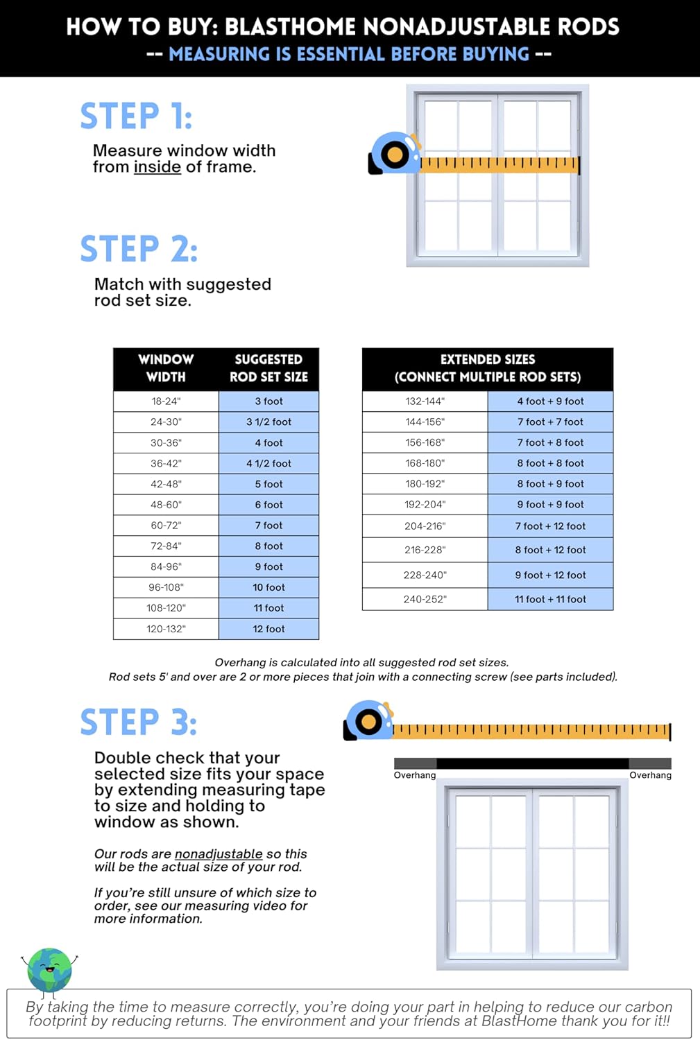 BlastHome® Non-Adjustable Luxury Curtain Rods for Windows, 1 ¼” Rod Set, 4 foot Fixed Length, Tuxedo Black
