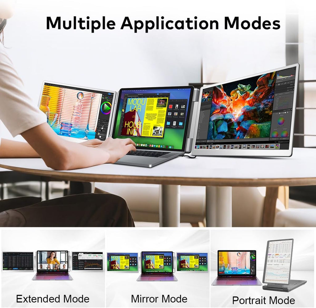 S7 Laptop Screen Extender,14-inch Portable Travel Triple Monitor-Left Screen 360° Flip,FHD 1200P IPS Triple Screen Laptop Monitor Extender for 12-16.5" Laptops,Compatible with Win and MacBook,Gray