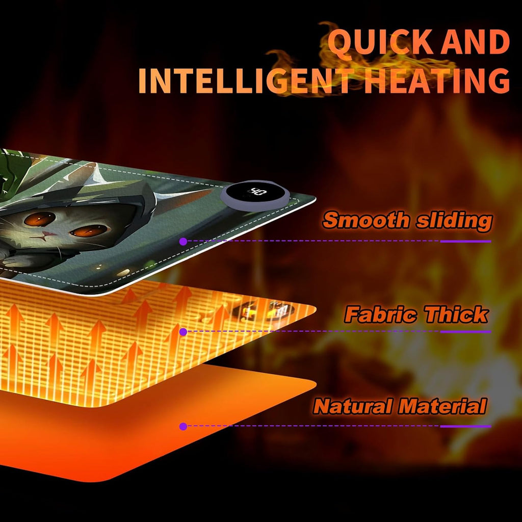 Heated Mouse Pad, Warm Desk Pad, Keyboard Mat 31.5 x 13 Inch Intelligent Fast Heating, 3 Speed Adjustable, Timed Auto Power Off for Game Office Home,3 Cat Apostles Carrying Lanterns