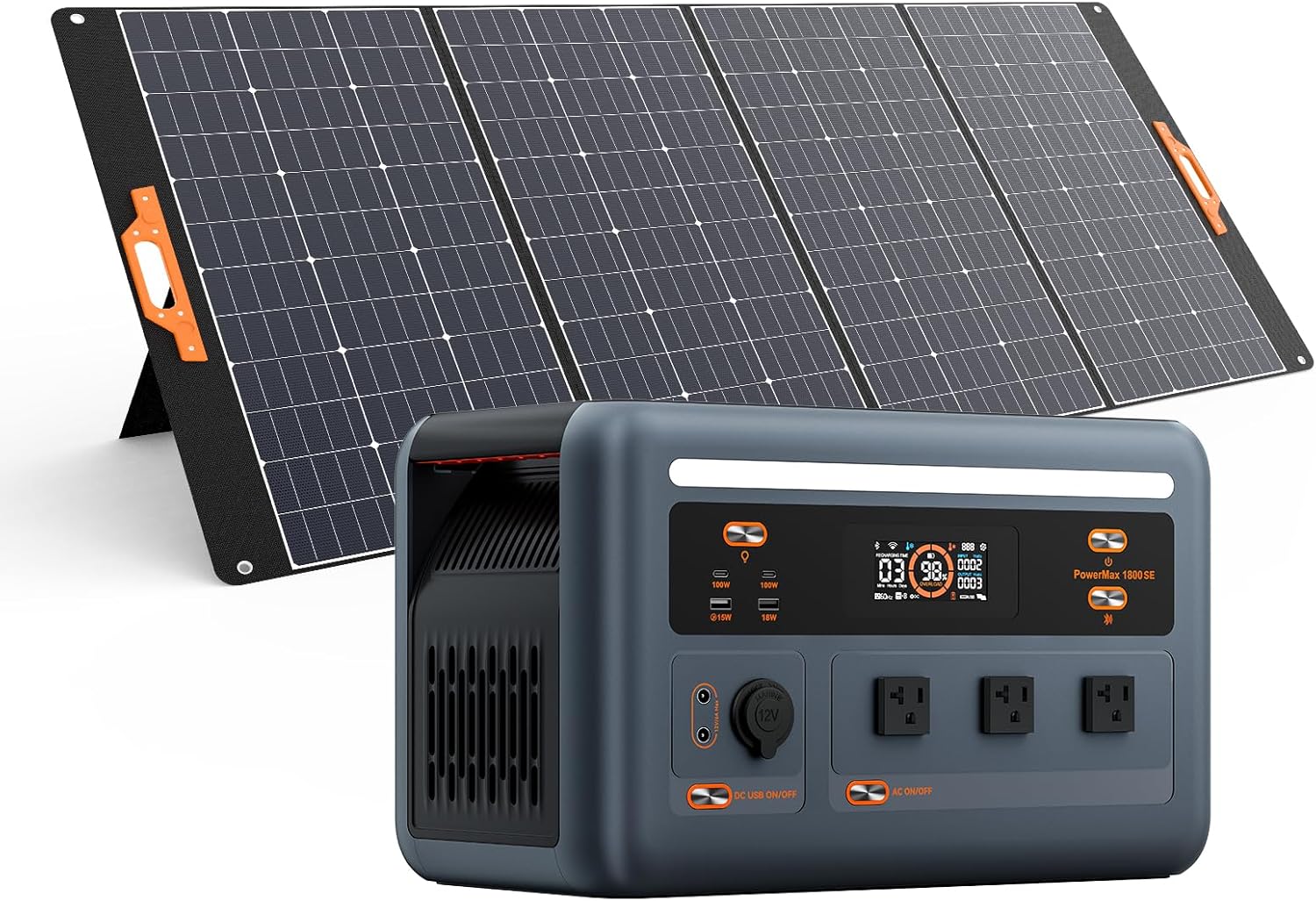OSCAL PowerMax 1800SE Portable Power Station with 400W Solar Panel, 1024Wh LiFePO4 Battery, 1800W AC (3600W Surge)/100W USB-C Output,Solar Generator for Camping, RV, Home Backup Power