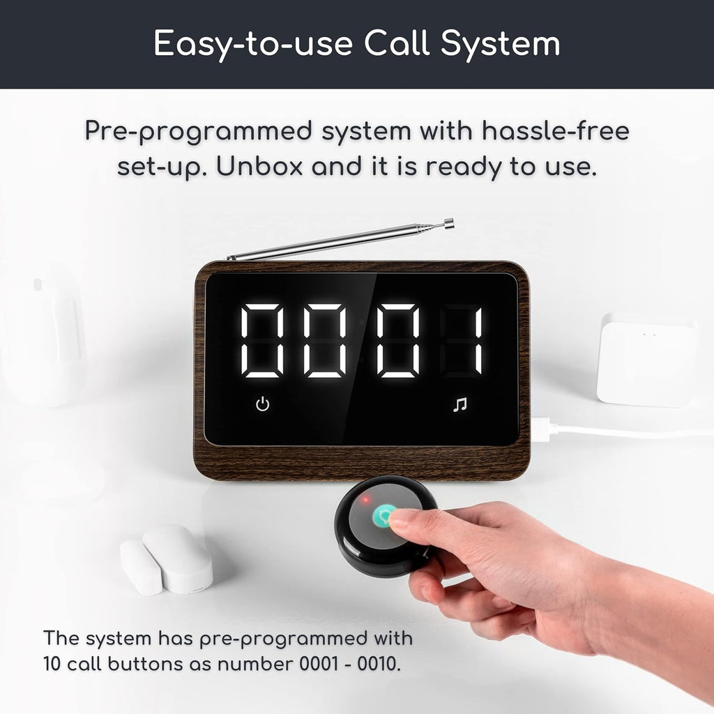 Nurse Call System Wireless Caregiver Pager Bell Buttons for Elderly at Home Call Light for Seniors Clinic, Elderly Monitoring, Care Facility, Restaurant Black Walnut