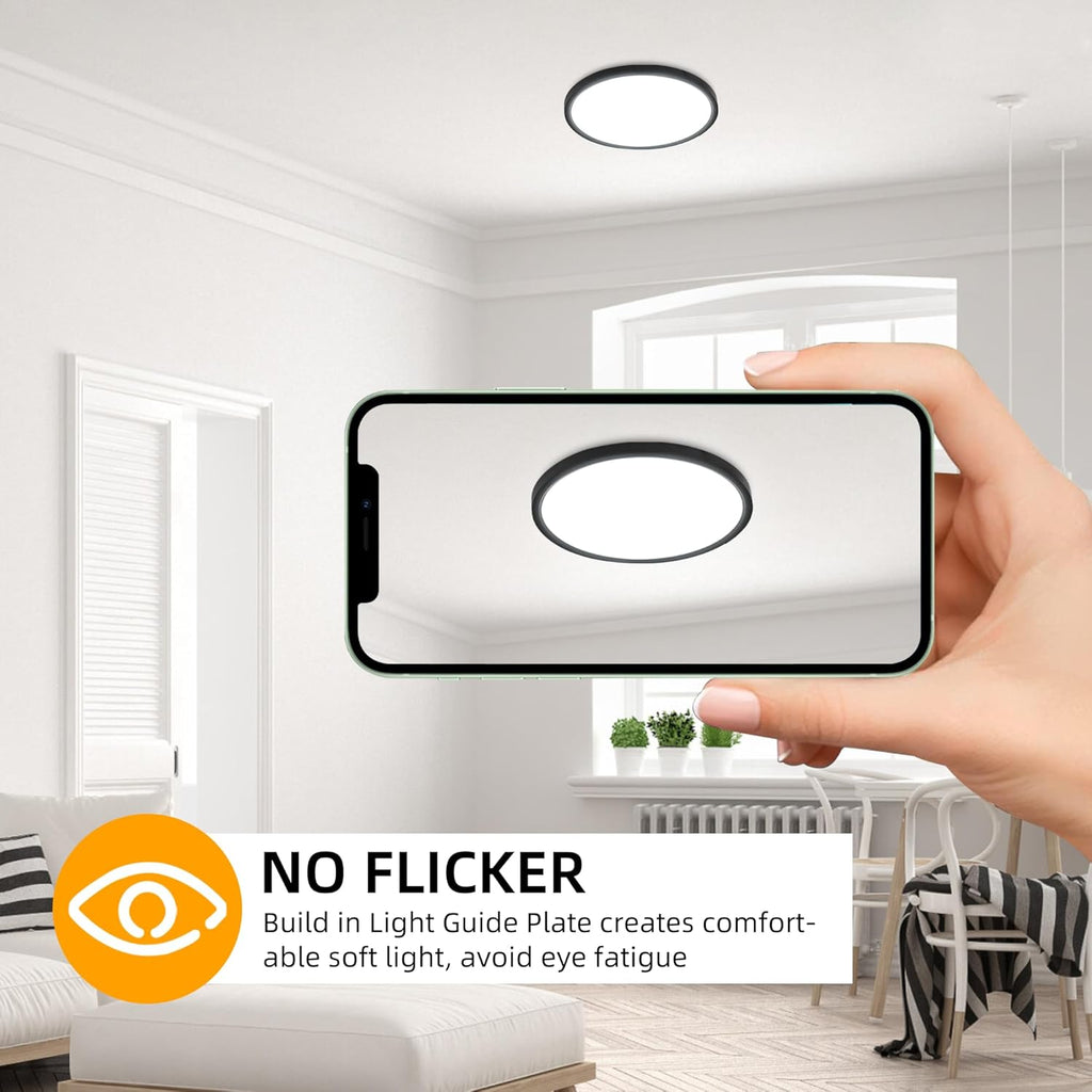 Hlite 4pack 9 Inch Flush Mount LED Ceiling Light Fixture,18W 1800LM Super Slim Light Fixtures Ceiling Mount 3000K/4000K/5000K 3CCT Selectable,Light Fixtures for Kitchen,Bedroom (Black)