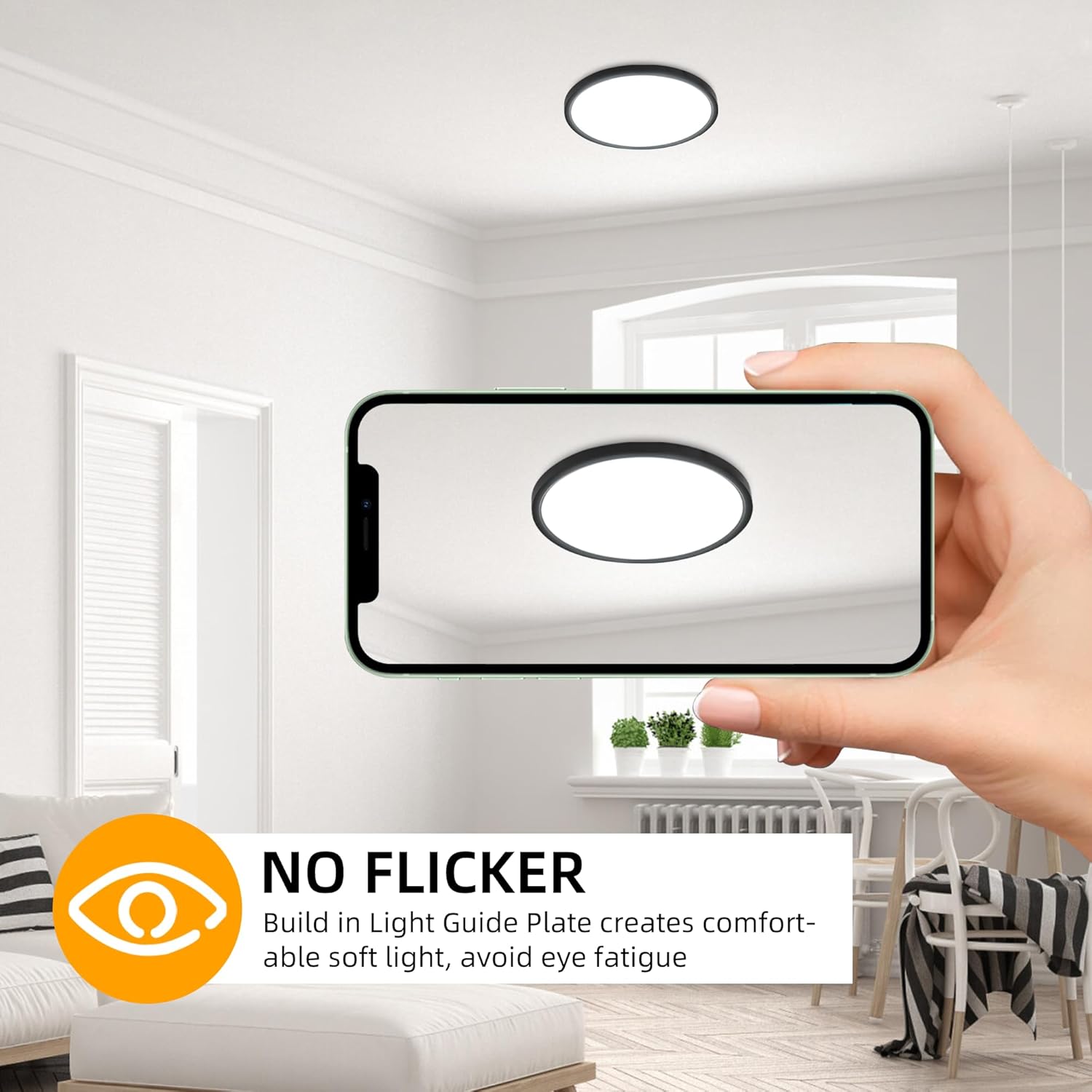 Hlite 4pack 9 Inch Flush Mount LED Ceiling Light Fixture,18W 1800LM Super Slim Light Fixtures Ceiling Mount 3000K/4000K/5000K 3CCT Selectable,Light Fixtures for Kitchen,Bedroom (Black)