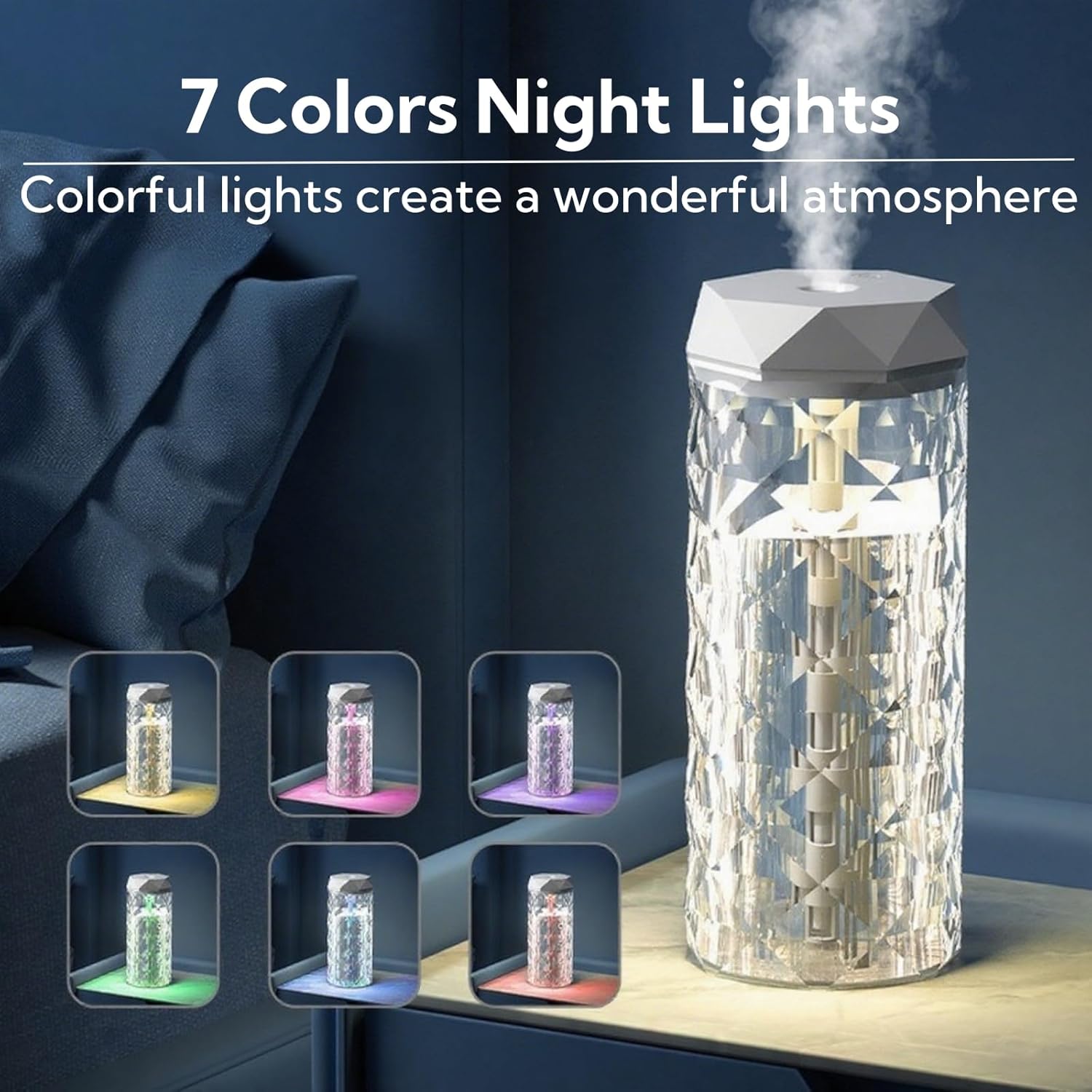 Portable Small Humidifier Dual Nozzle - Large Cool Mist Humidifiers Double Spray Ports, Water Shortage Protection, Ultra-Quiet, Mini Humidifier for Bedroom Plants Office Car Travel (Crystal Lamp)