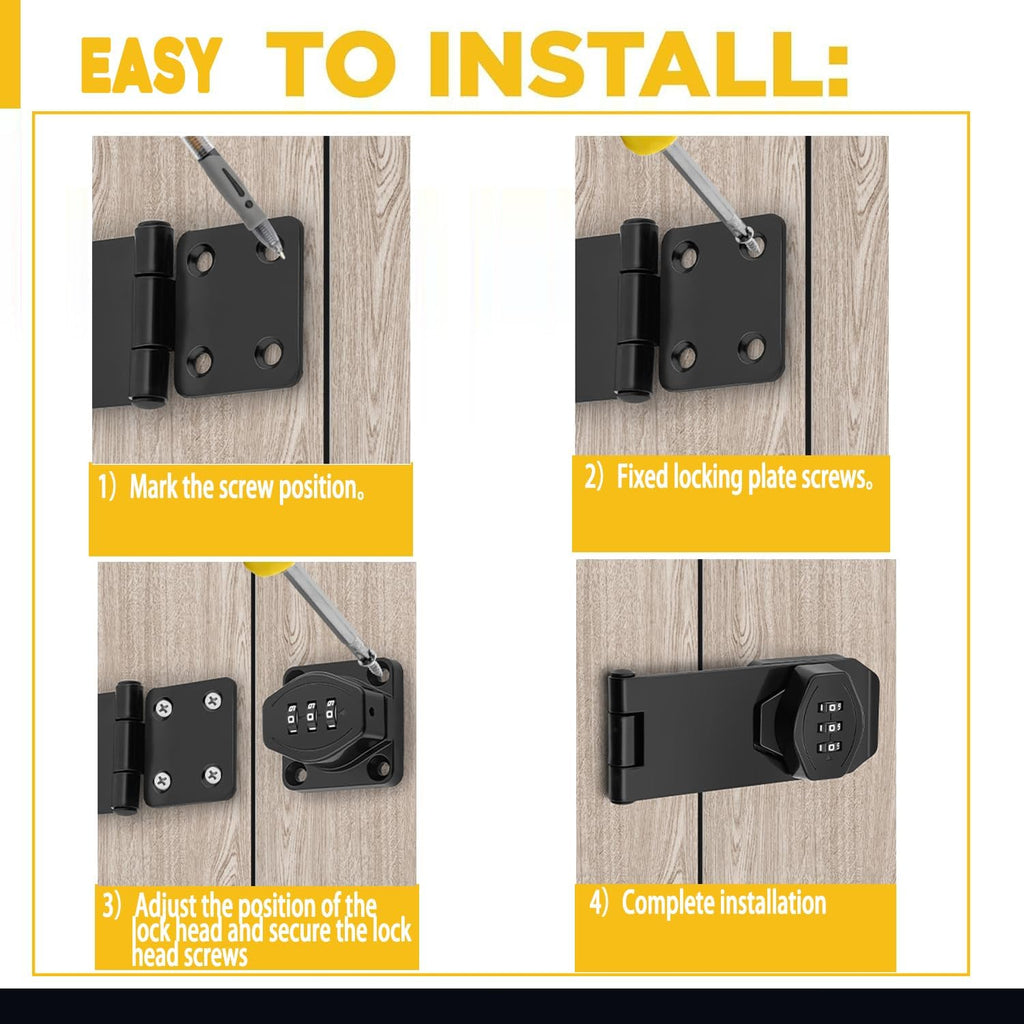 Password Rotary Hasp Locks, 2 Pack Door Security Slide Latch Lock,Black Digit Combination Lock for Small Doors, Cabinets, Barn Door, Bathroom, Outdoor, Garage, Garden