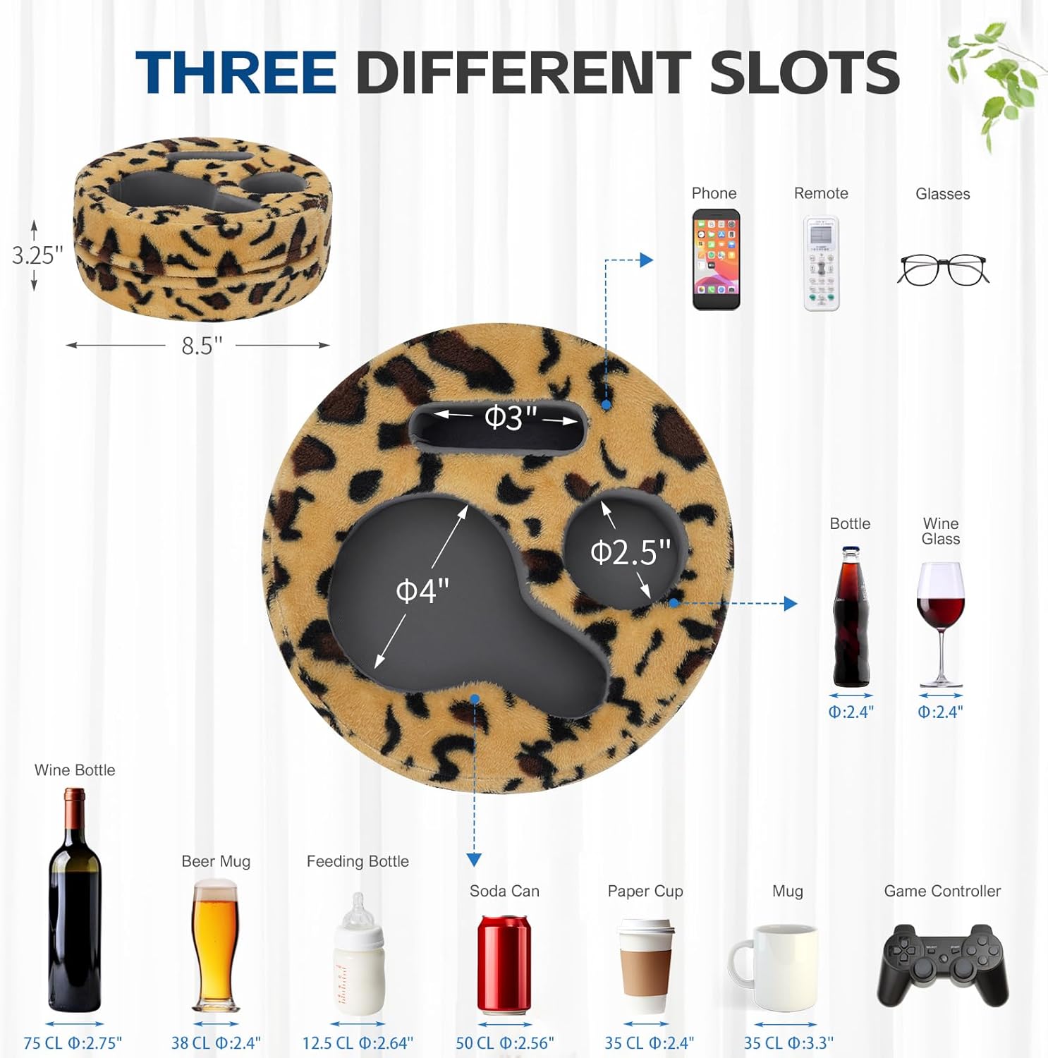 G GOOD GAIN Couch Cup Holder Pillow, Cute Sofa Drink Cup Holder Cozy Buddy | Desk Organizer for Mugs, Snacks, Phone, Makeup | Bed Caddy Tray for Car, Beach, Picnic, Boat, RV, Table (Cheetah)