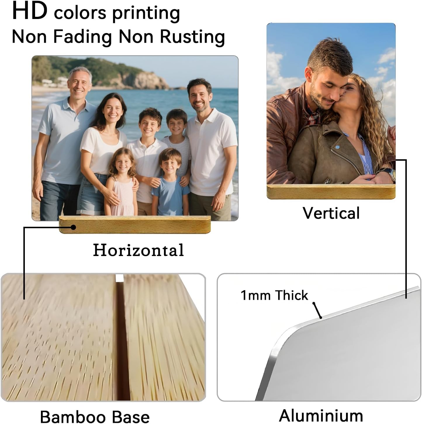 Custom Metal Photo Prints，Personalized Your Own Picture Frame, Customize Photo Prints with Wooden Base，Personalized Metal Picture Gift for Lovers，Family，Boyfriend，Friends