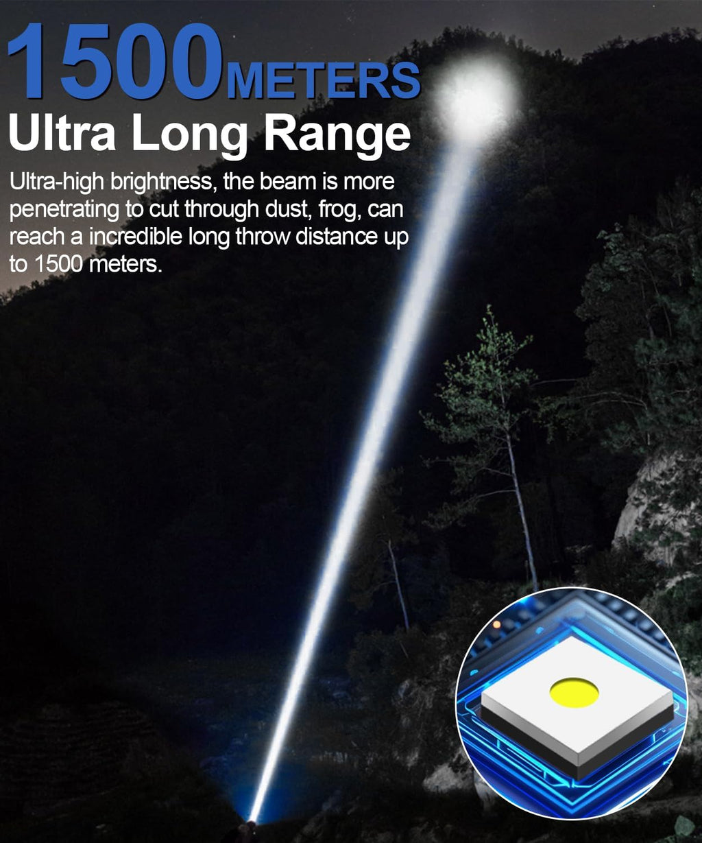 Rechargeable Flashlight High Lumens- Super Bright Magnetic Flash Light with Power Digital Display,Long Range,Dimmable,Waterproof,Pocket LED Flashlights for Emergency Camping 2PC Blue
