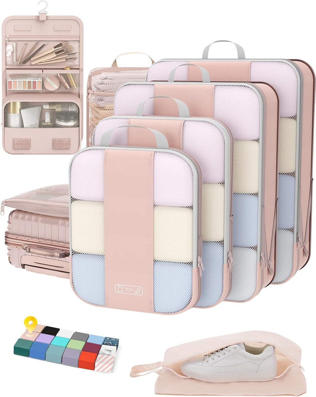 8 Set Compression Packing Cubes for Travel Essentials,Compressible Expandable Packing Cubes for Suitcase,OlarHike Luggage Organizer Bags for Travel,Handy Helper for Organizing Clothes(Beige1)