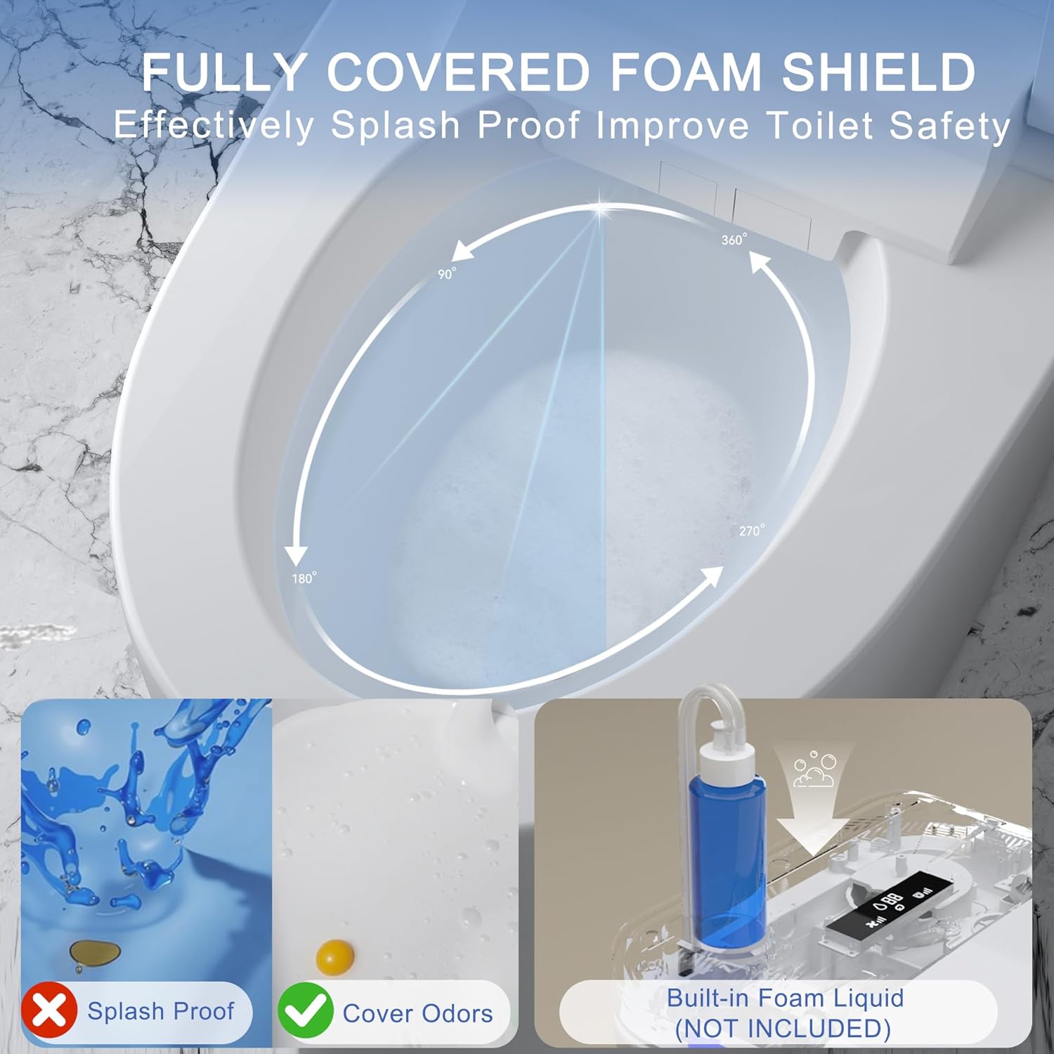 Luxury Smart Toilet with Foam Shield Auto-Open/Close Lid,One Piece Bidet Toilet Heated Seat for Bathrooms, Multiple Cleaning Modes,Aromatic Spray,Air Purification,Smart Foot Sensor