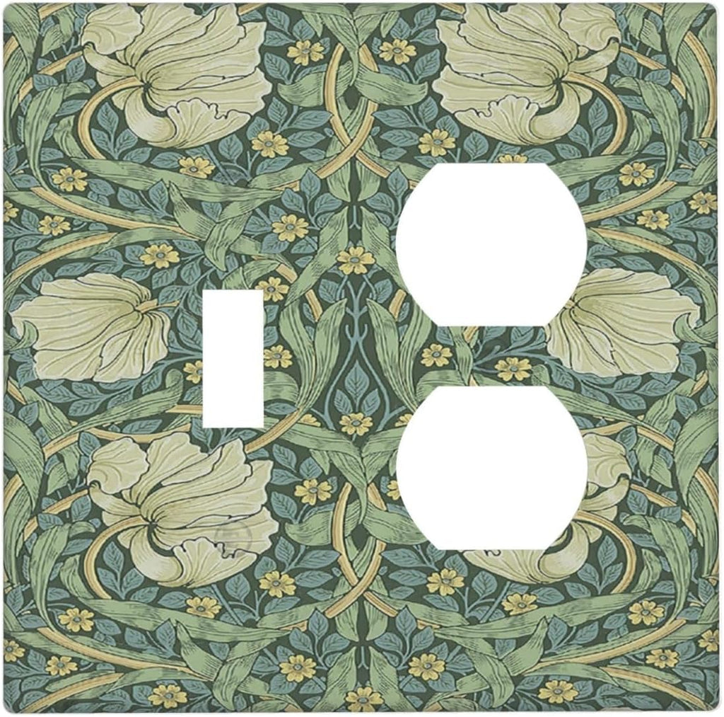 Wallplates Vintage Floral Plant Sage Green William Morris 1 Toggle 1 Duplex Switch Plate Electrical GFCI Faceplate Decorative Light Switch Covers for Bedroom Home Decor