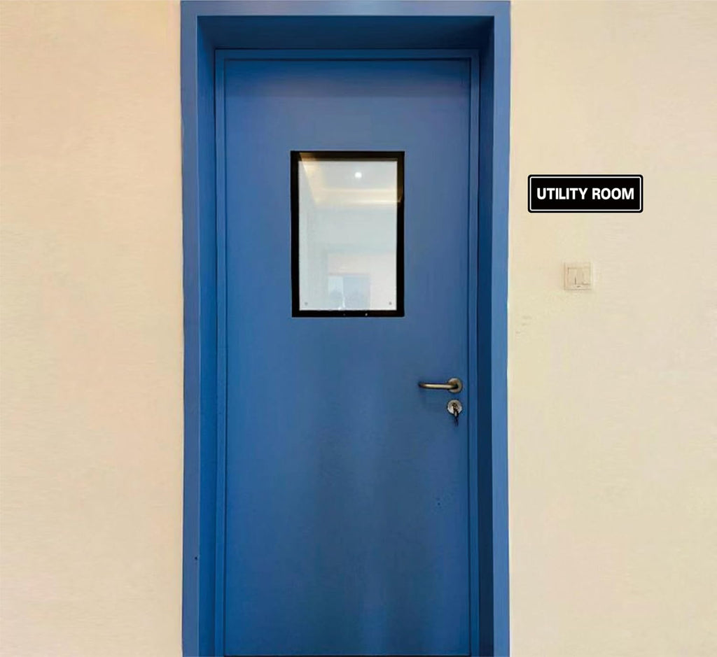Utility Room Sign, Premium Durable Acrylic Material, Super Strong Adhesive, Quick Installation, Suitable for Your Home and Business (9 × 3 Inches, Black)