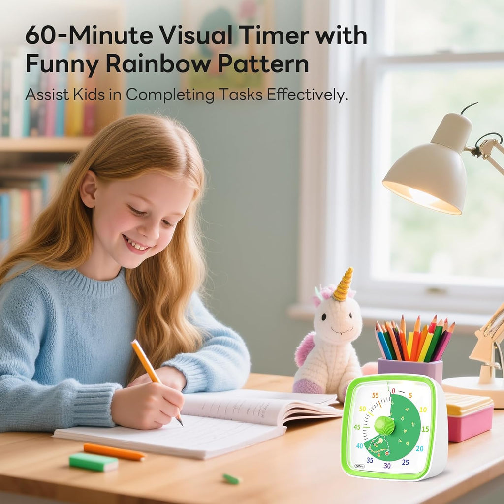 Yunbaoit Visual Timer with Night Light, 60-Minute Dinosaur Countdown Timer for Kids and Adults, Time Management Tool for Home, School, Kitchen, or Office (Green)