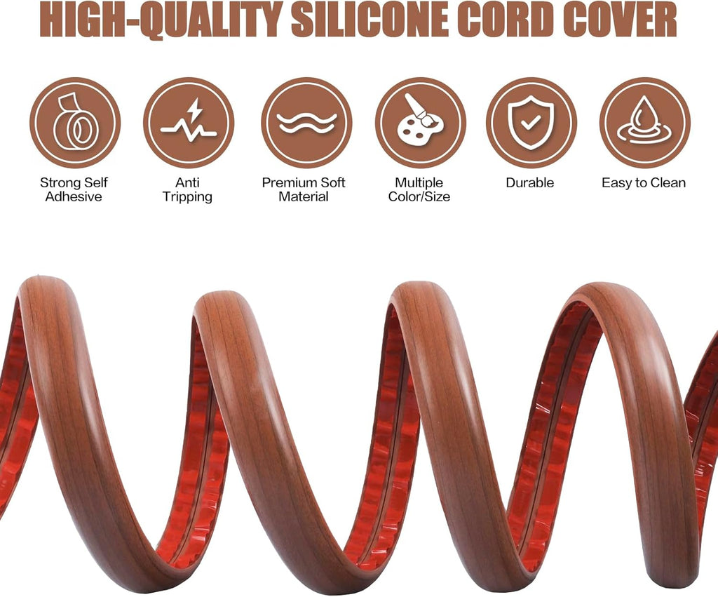Floor Cord Cover Self Adhesive Cord Hider,10FT Cable Management, Extension Strip Protector for Wires, Prevent Cable Trips for Offices, Gyms, Exhibitions Cavity:0.47"(W) x0.35(H) Wood Red Teak