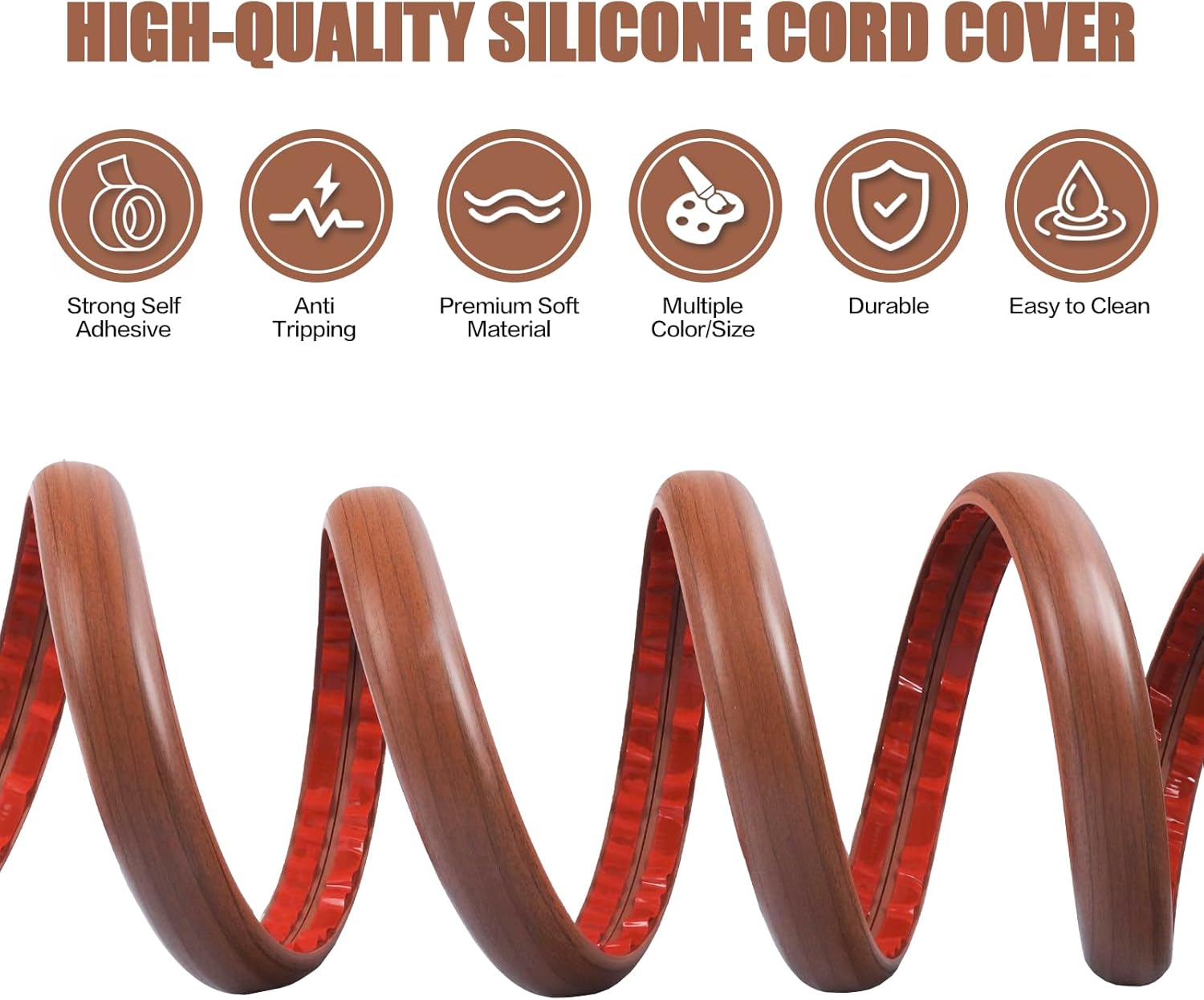 Floor Cord Cover Self Adhesive Cord Hider,3.3FT Cable Management, Extension Strip Protector for Wires, Prevent Cable Trips for Offices, Gyms, Exhibitions Cavity:0.39"(W) x0.27(H) Wood Red Teak