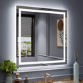 Amorho LED Mirror for Bathroom 40"X38" with Front Light and Backlit, Stepless Dimmable, Anti-Fog, Shatter-Proof, Memory, 3 Colors, Wall Mount (Horizontal/Vertical)