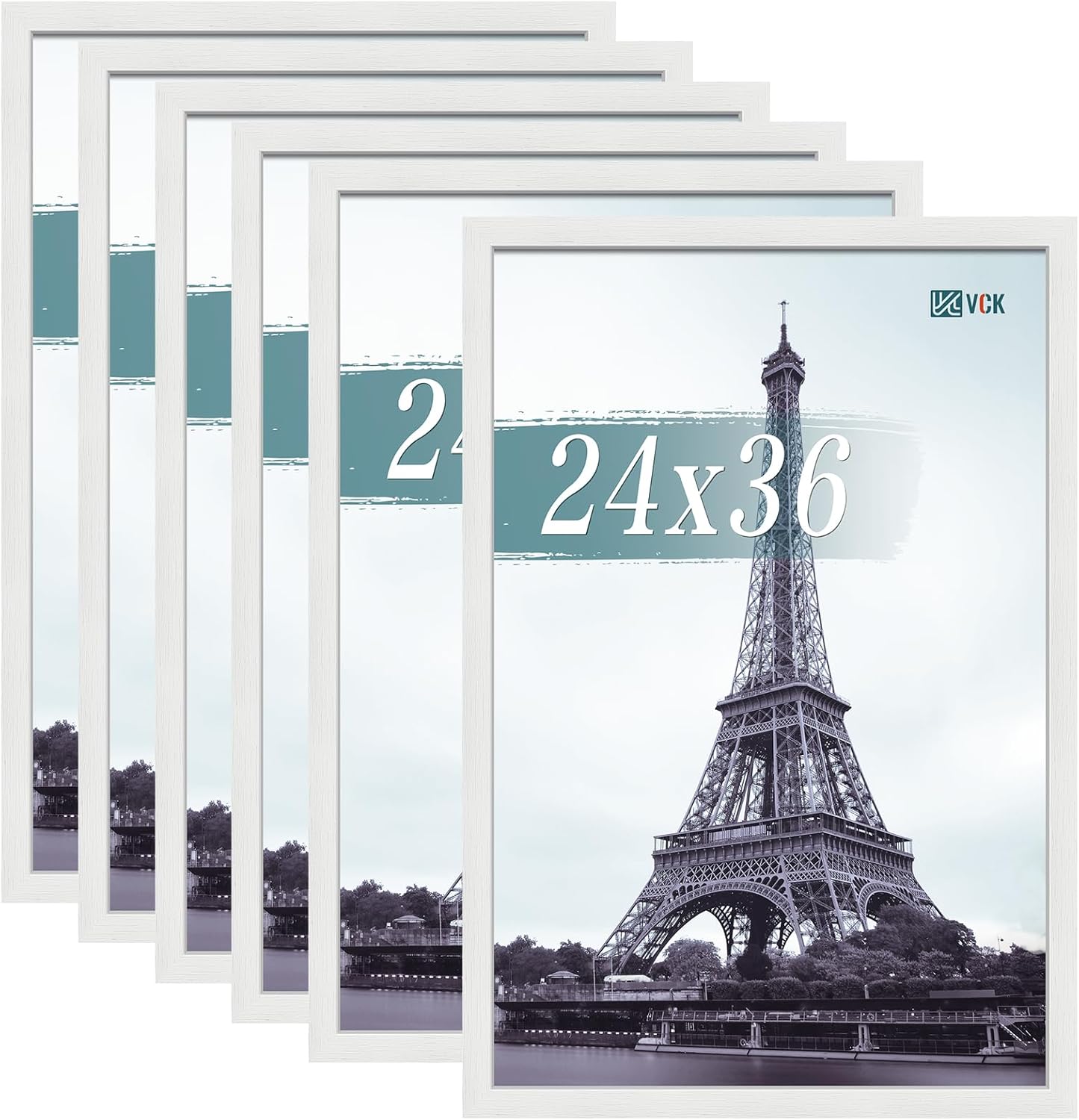 VCK 24x36 Poster Frames white Set of 6, Wide Border Wood Picture Frame, Multi-Directional Display Family Photos, Office Prints, Studio/Gallery Art, Woodgrain Series, Wall Hanging