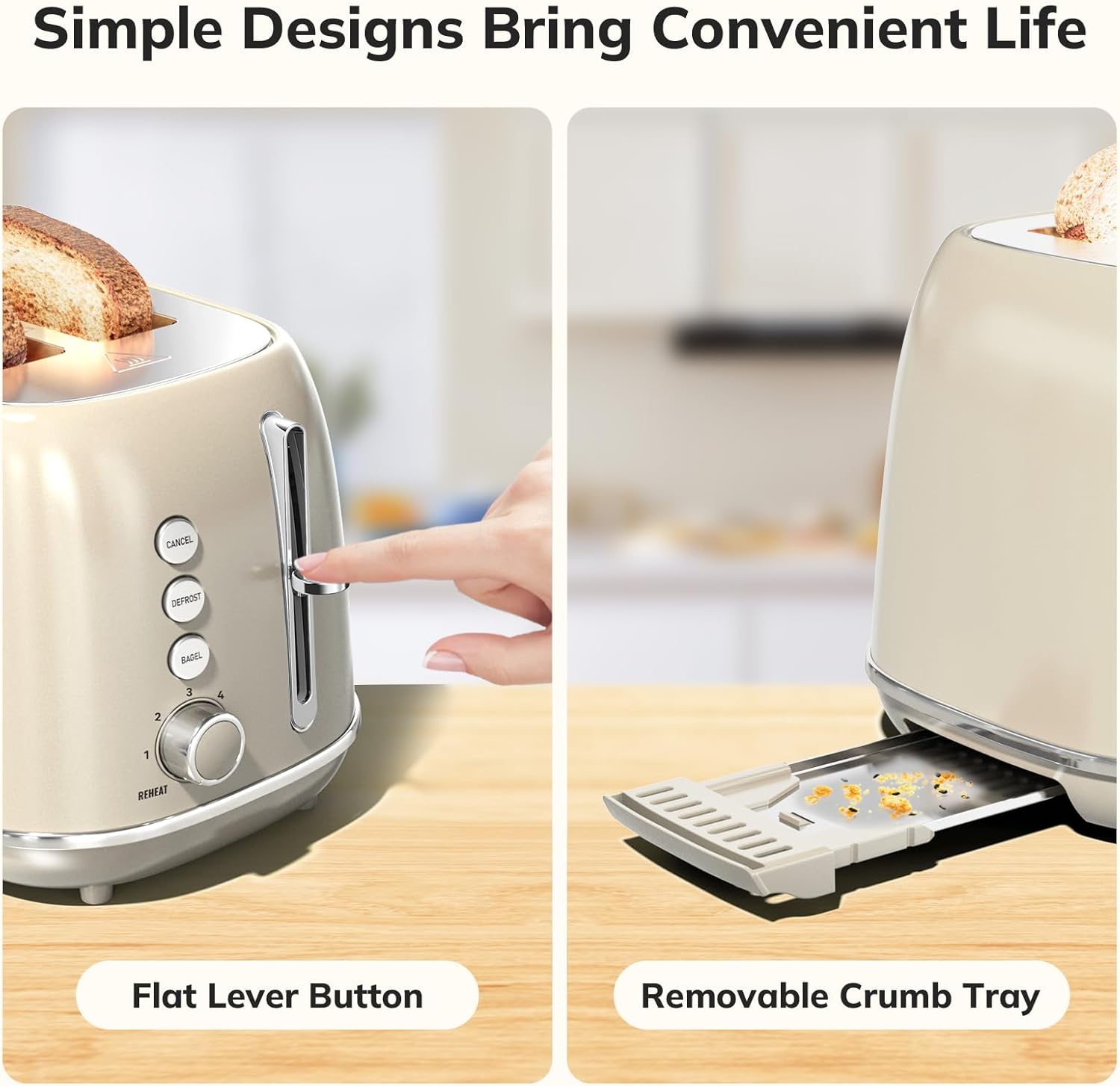 2 Slice Stainless Steel Toaster Retro with 6 Bread Shade Settings, Bagel, Cancel, Defrost Function, 2 Slice Toaster with Extra Wide Slot, Removable Crumb Tray, Tauge