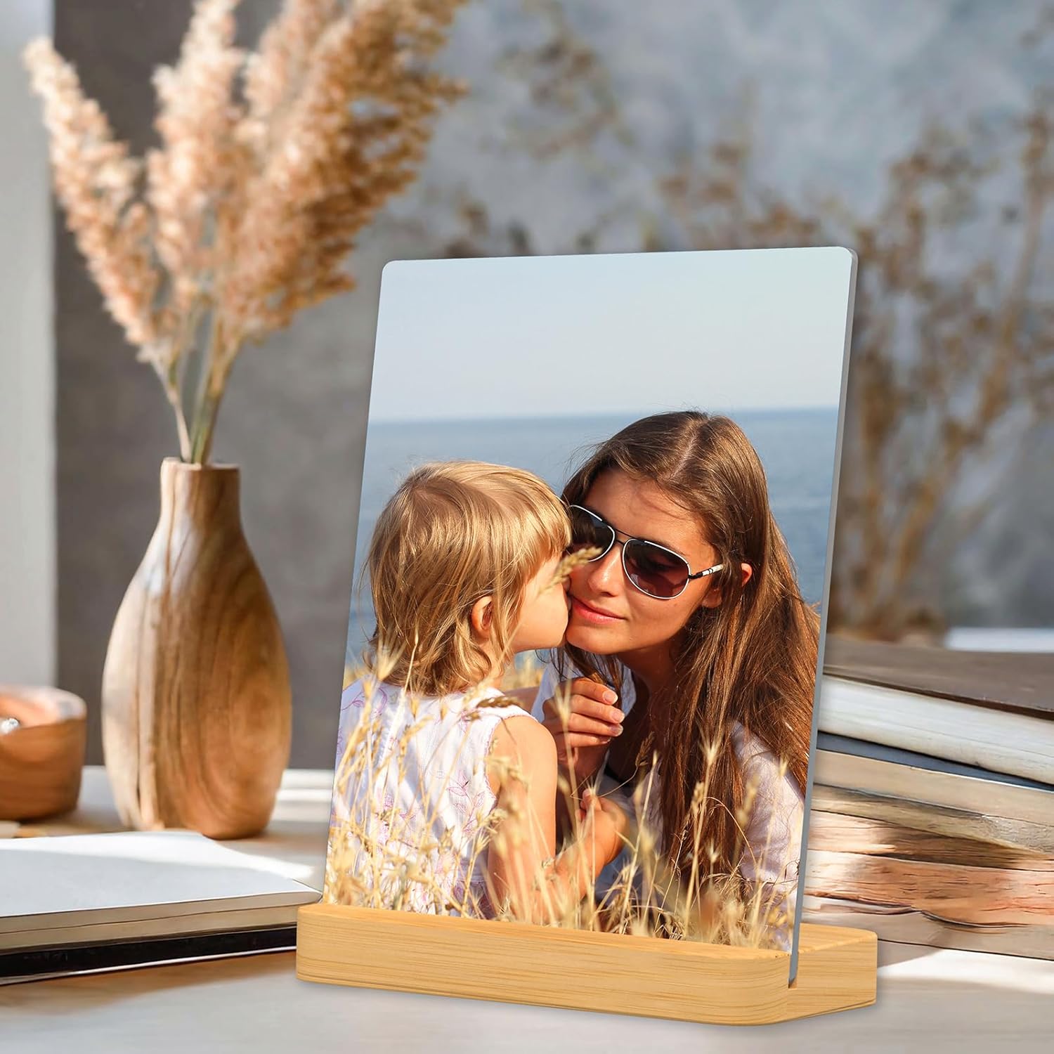 XIAODAXIA Father's Day Gifts Personalized Metal photo prints Customized photo gifts for Dad - Custom Picture Prints with Bamboo base Tabletop Art Home Decor - Gift Wrapping Available