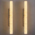 LMQNINE Natural Alabaster Wall Sconces Set of Two Spanish Marble Wall Light Cylinder Modern Black LED Sconce for Living Room Bedroom Bathroo Stairs（L-2Pack）