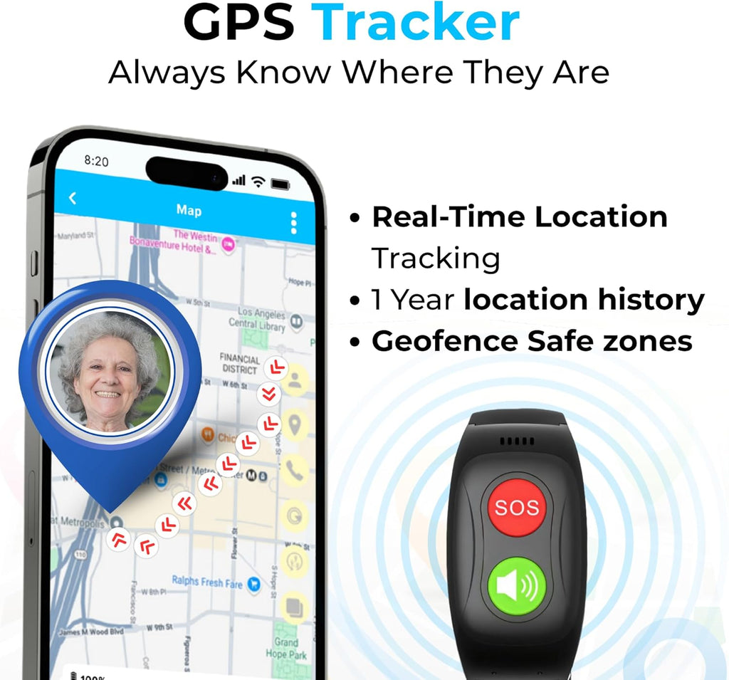 SecuLife SOS Wristband,Fall Detection, GPS Safety Bracelet for Seniors – SOS Button, Geo-Fencing, 2-Way Calling & Caregiver Tracking – Medical Alert Device, Simple & Reliable Alert System