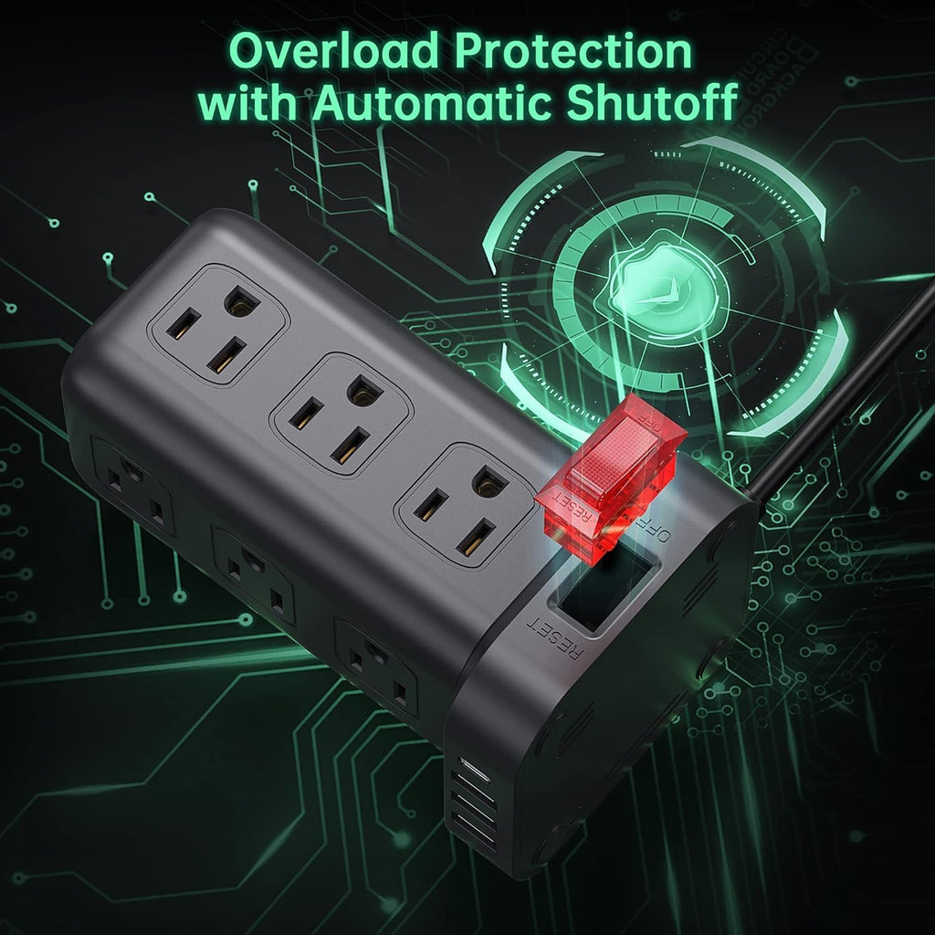 2 Pcs Power Strips with Surge Protection, 6.5 FT Extension Cord with Multiple Outlets, 12 AC 4 USB (1 USB C), Surge Protector Power Strip Tower Overload Protection for Home Office Desk