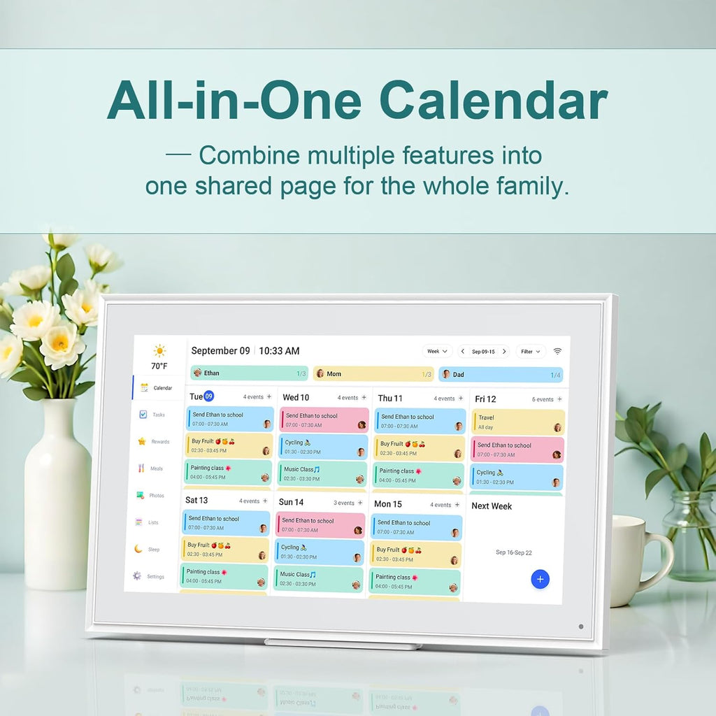Digital Calendar, 15.6inch Smart WiFi Digital Calendar&Chore Chart, 1920 * 1080 IPS Touch Screen HD Display for Family Schedules, Wall-Mounted, Share Moments Instantly from Anywhere (White, 15.6 inch)