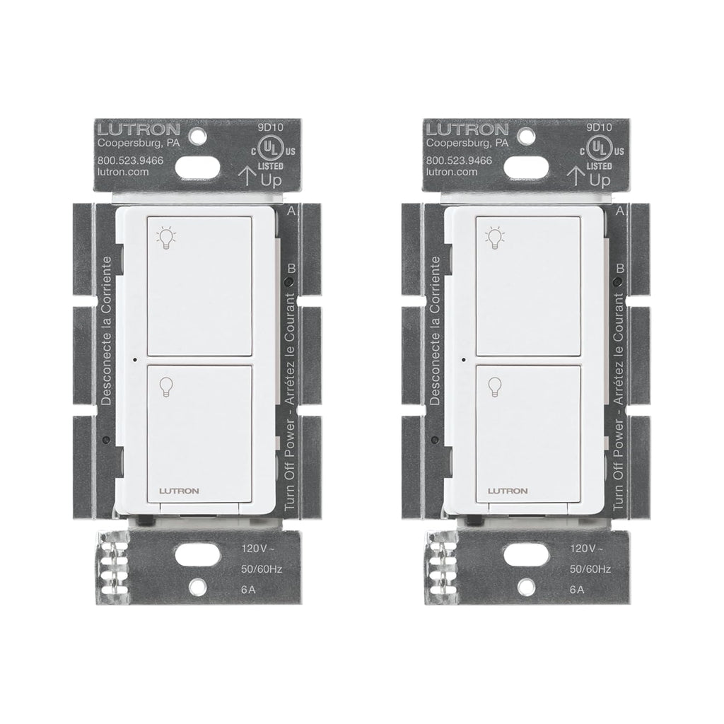 Lutron Caseta Original Smart Switch (Lutron Smart Hub Required), for LED Lights and Fans, 6 Amp, Single-Pole/3-Way, Neutral Required, PD-6ANS-WH-2, White, 2 Pack