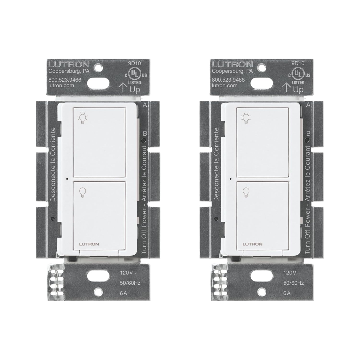 Lutron Caseta Original Smart Switch (Lutron Smart Hub Required), for LED Lights and Fans, 6 Amp, Single-Pole/3-Way, Neutral Required, PD-6ANS-WH-2, White, 2 Pack