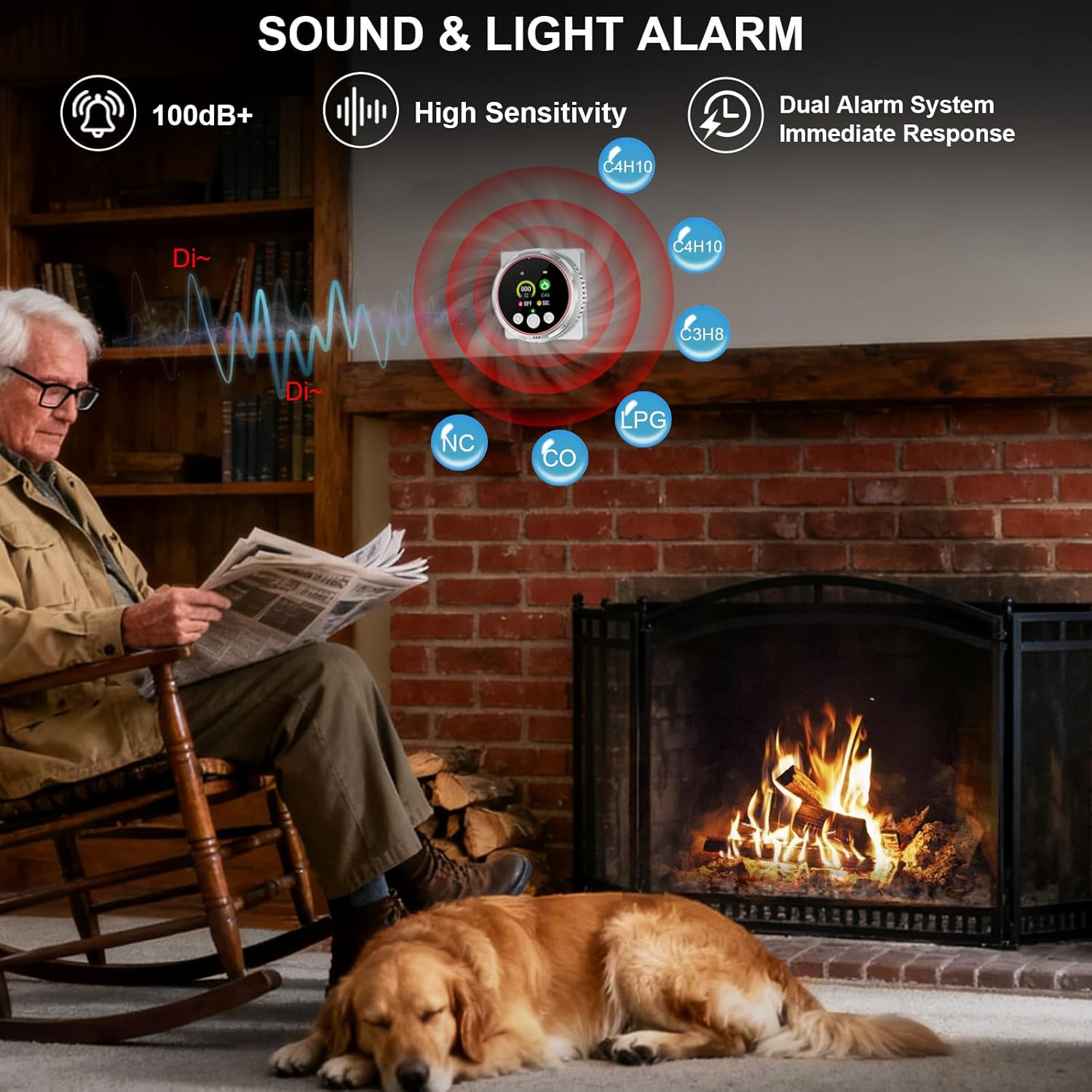 4 in 1 Carbon Monoxide Detectors Plug in, Real-Time Monitor CO & Gas Leak Detector with Temp/Humidity Display, Portable Carbon Monoxide (CO) Alarm Natural Gas Detector for Home, RV Camping Essentials