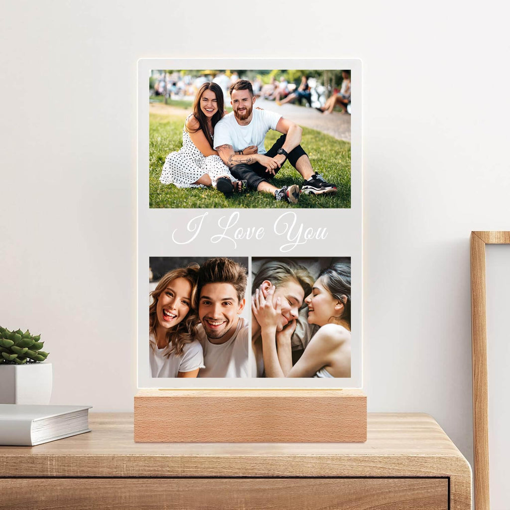 Custom Picture Frame, Customized Picture Frames, Personalized Photo Frame with Night Light, Personalized Anniversary Valentines Day Gifts for Women Men Her Him Girlfriend Boyfriend Couple