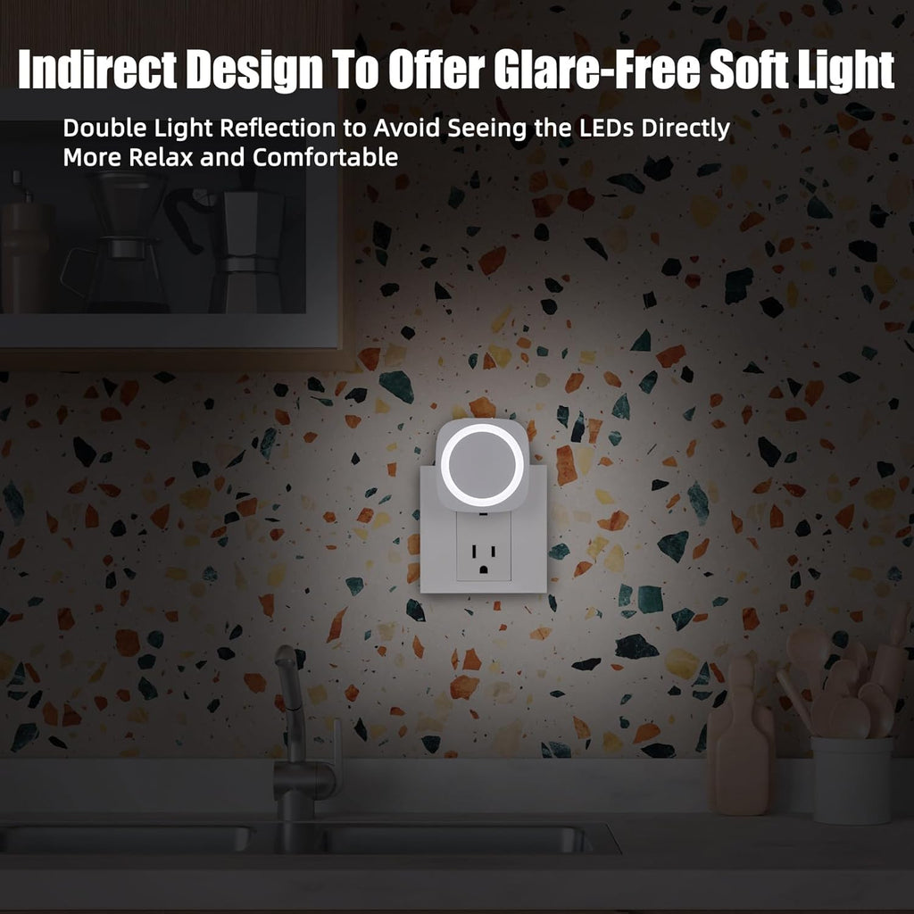 White Night Lights Plug into Wall, 4 Packs Dimmable Night Light with Dust to Dawn Sensor, Automatically Turn on and Off, Gentle Glow Nightlight for Bathroom,Bedroom,Stairs,Kitchen,Hallway, White