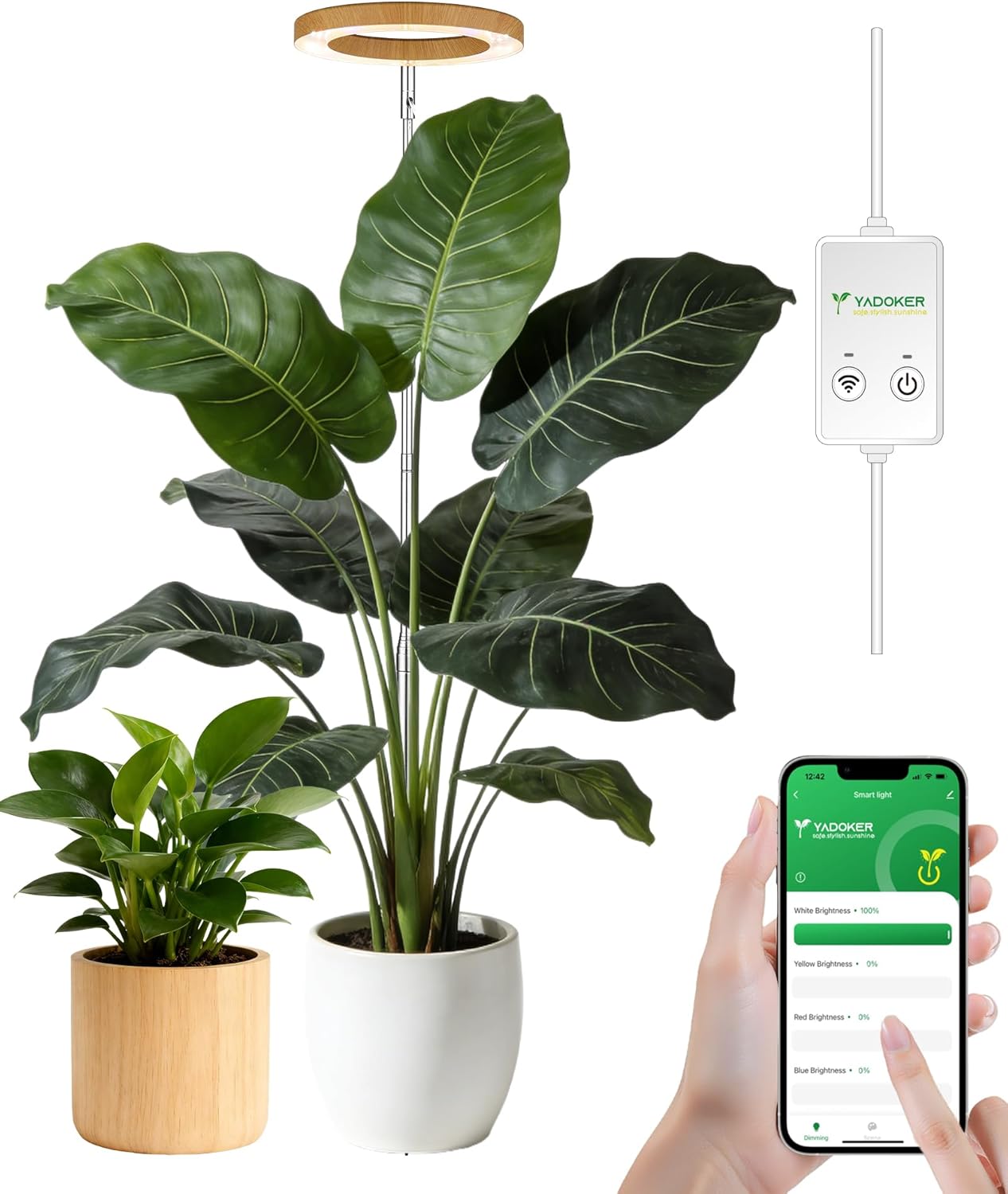 yadoker Plant Grow Light, Smart Plant Light Works with Alexa,Google for Indoor Plants,Height Adjustable,Customized Light Brightnesss,Multiple Timers