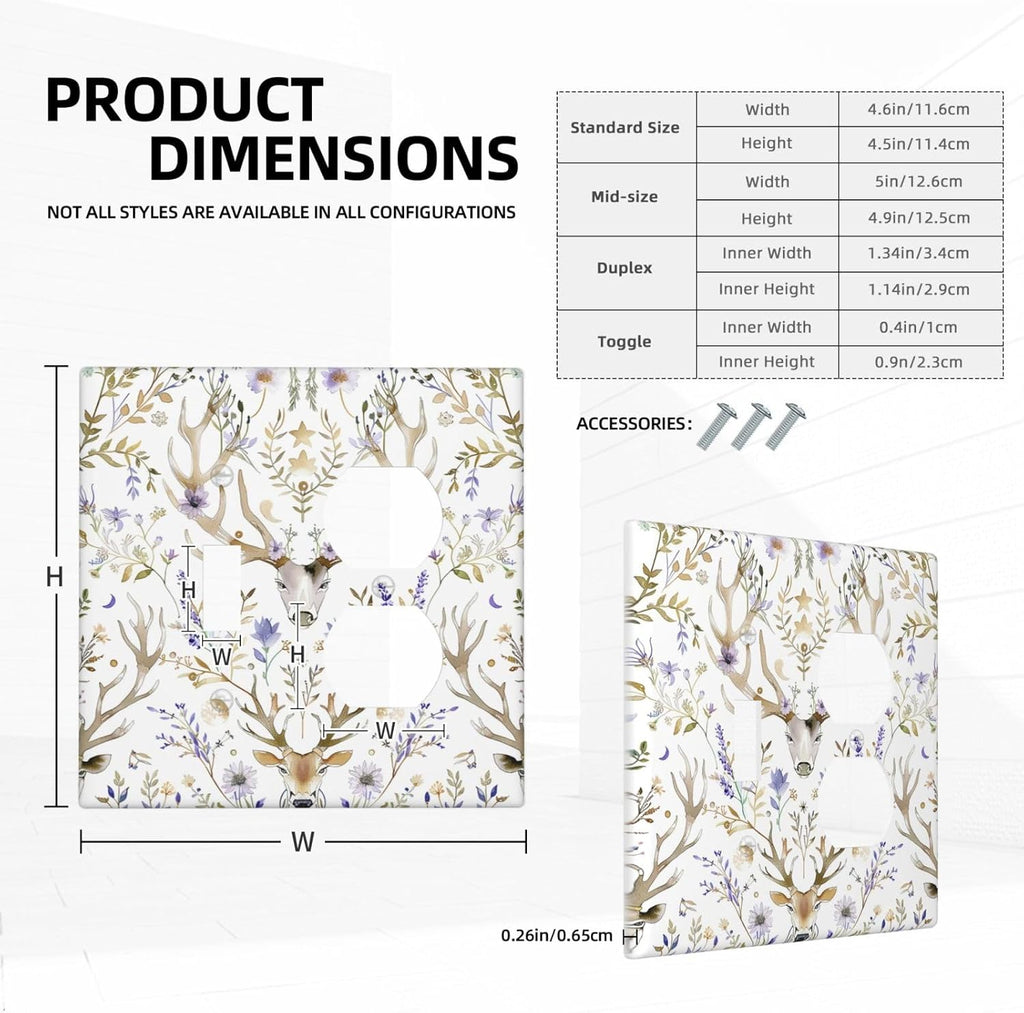 Wallplates Gothic Retro Floral Damask Elk Wild Flower 1 Toggle 1 Duplex Switch Plate Electrical Gfci Faceplate Decorative Light Switch Covers For Bed Room Living Room Decor