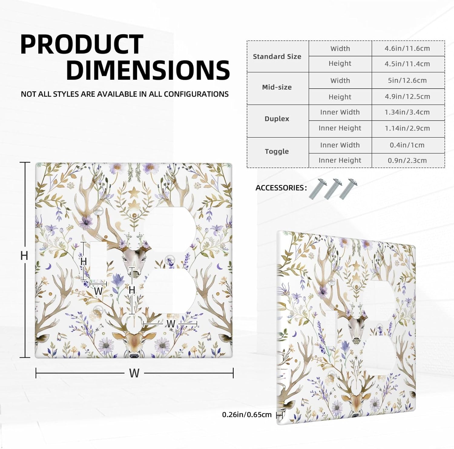 Wallplates Gothic Retro Floral Damask Elk Wild Flower 1 Toggle 1 Duplex Switch Plate Electrical Gfci Faceplate Decorative Light Switch Covers For Bed Room Living Room Decor