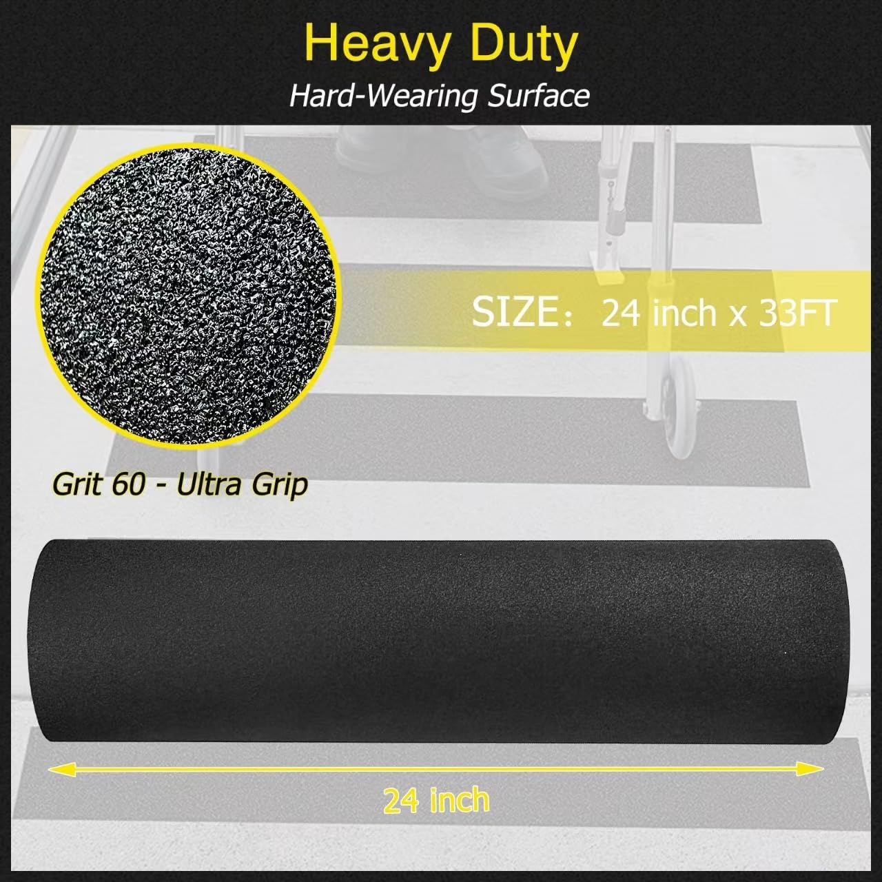 S&X Anti Slip Tape 24 Inch x 33 FT Roll, Grit 60, Extra-Wide Non-Slip Skid Grip Tape for Outdoor Stair Treads, Wooden Steps & Exterior Grips, Waterproof, Durable, Long-Lasting