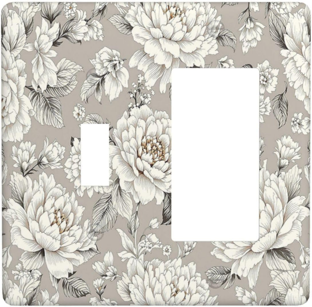 White Poppies Floral Modern Grey Peonies Flowers Outlet Covers 1 Toggle 1 Rocker Combination Light Switch Cover Plate Decorative Wall Plate Electrical Switch Plates for Bedroom Bathroom