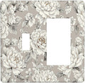 White Poppies Floral Modern Grey Peonies Flowers Outlet Covers 1 Toggle 1 Rocker Combination Light Switch Cover Plate Decorative Wall Plate Electrical Switch Plates for Bedroom Bathroom