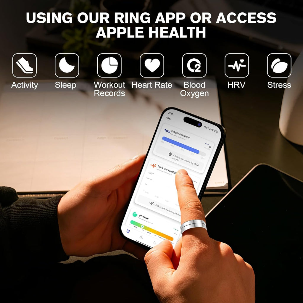 KppeX-X1 Smart Health Ring Kit-Nighttime Sleep Monitoring-Heart Rate-IP68 Waterproof Exercise Recording Fitness Tracker-No Subscription Fee Mixer#Steel Color (X1-12#)