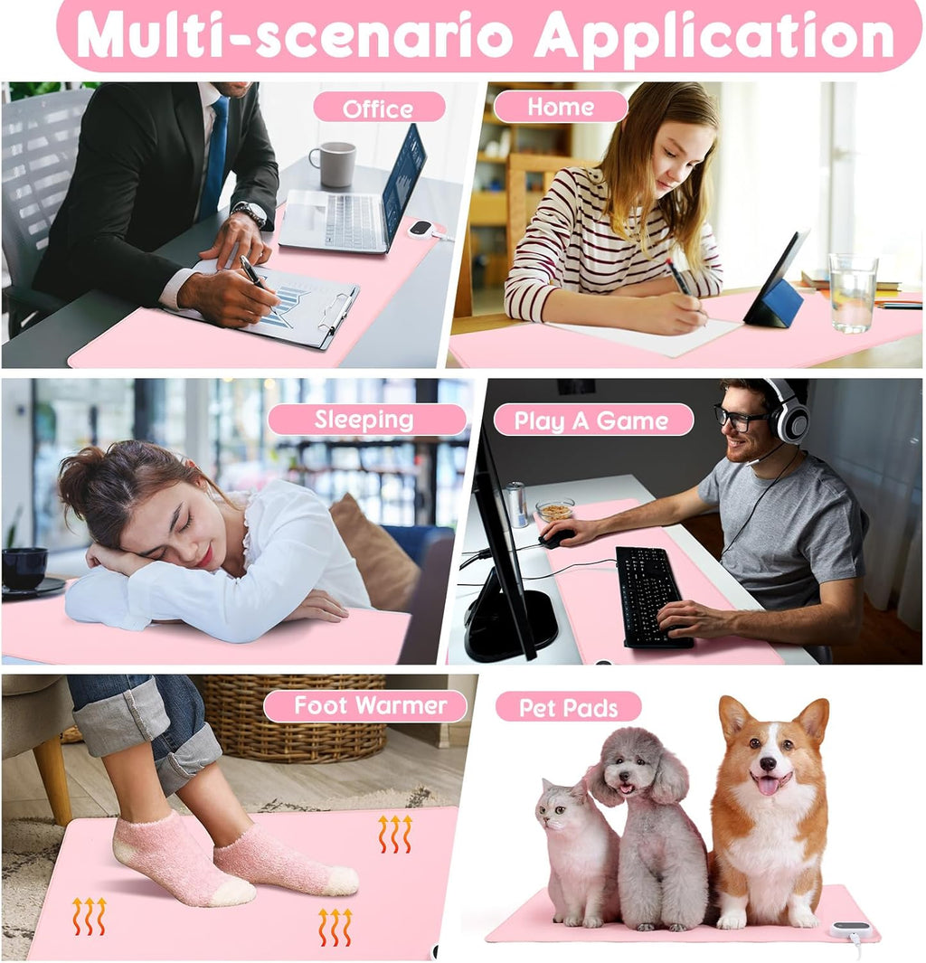 Konohan Heated Large Desk Mat PU Leather Warm Mouse Pad with 5 Heating Level & 4 Hour Auto Shut-Off Heating Keyboard Pad Warmer Gaming Mice Mat Only Supports 110v(Pink Color,31.5" X 13")