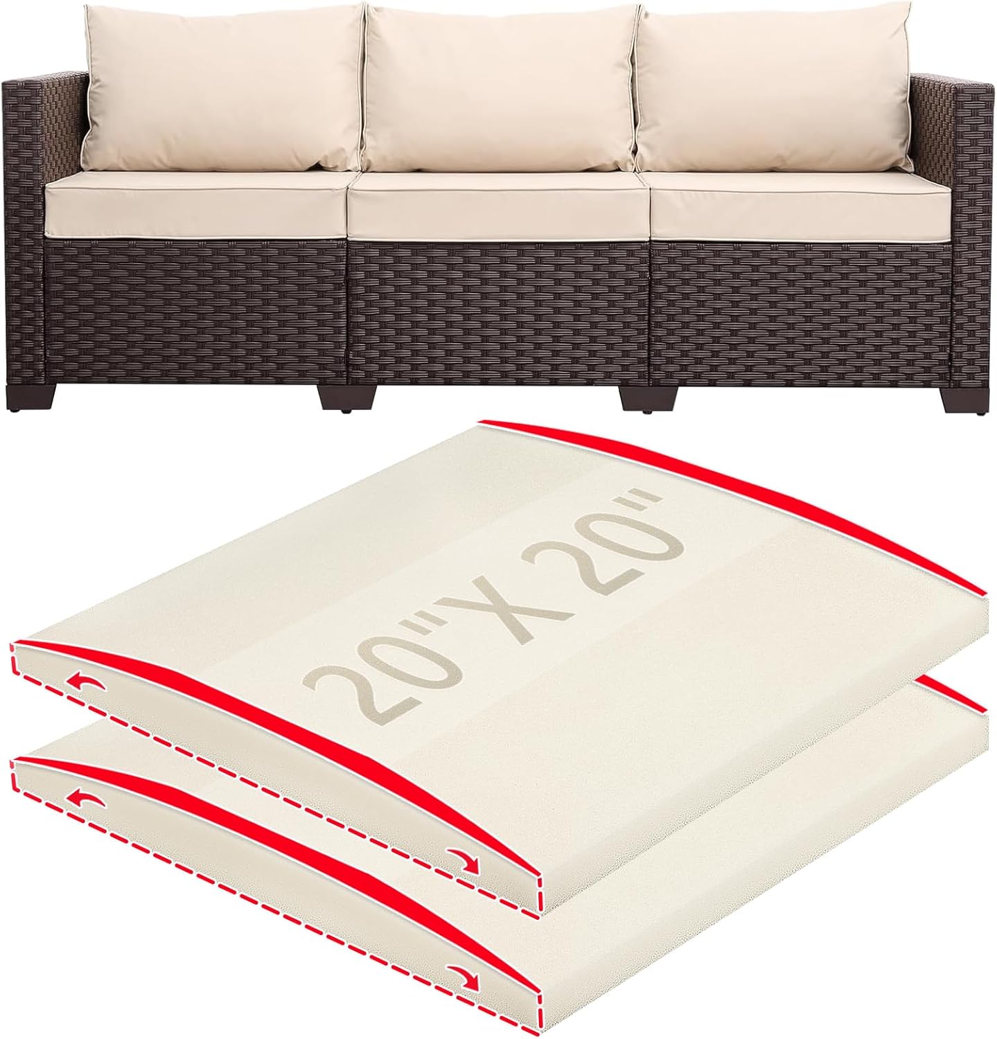 HAVARGO Couch Cushion Support for Outdoor Sagging Seat 20x20x2 Inches Couch Supports for Sagging Cushions, Quick-Drying and High Density Foam Sofa Cushion Support with Anti Slip Mesh Fabric Set of 2