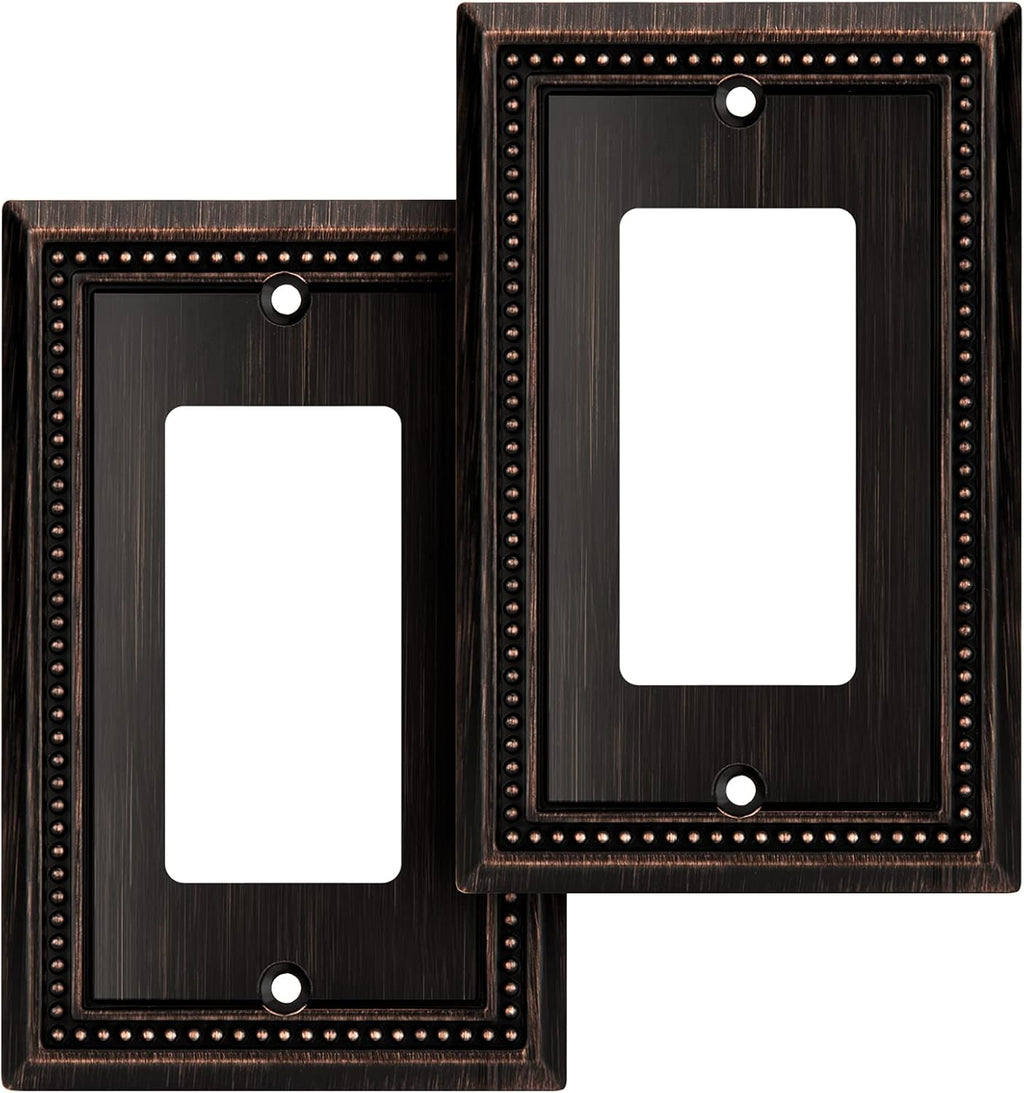 Henne Bery Sunken Pearls Heavy Duty Decorative Wall Plate Switch Plate Outlet Cover (Single Decorator, 2 Pack, Aged Bronze)