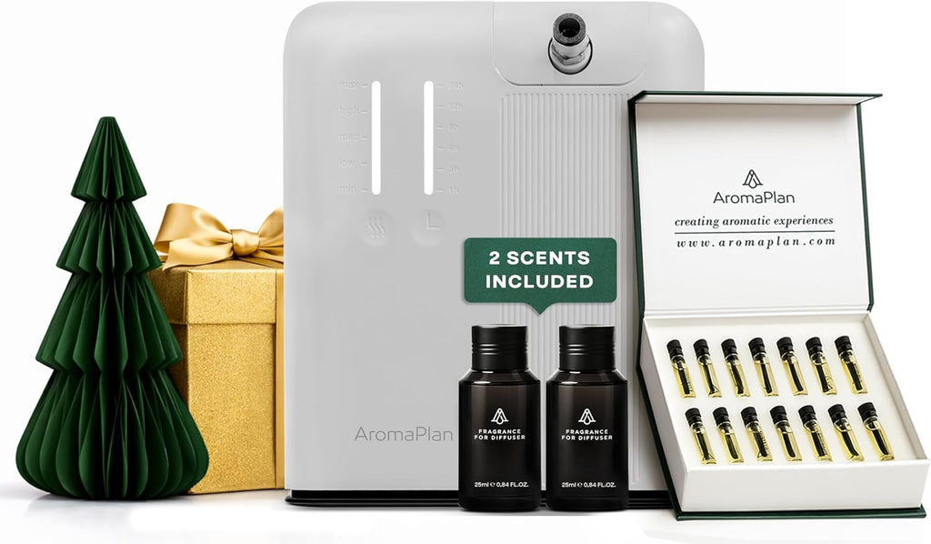 AromaPlan 5 Star Collection Cold Air Scent Diffuser, Whole House (Includes 2 Fragrances & 12 Set Sample kit) - Smart Scent Diffuser, HVAC System- Touch & App, 2000 Sq. Ft Cov.(White)