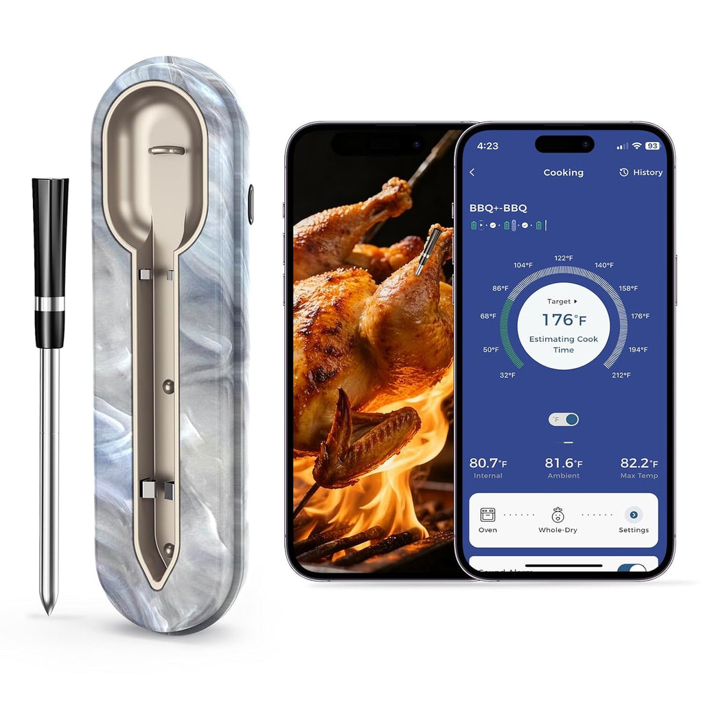 Aurasky Wireless Meat Thermometer with Unique Stone Texture, Smart Bluetooth APP Control, 500 Ft Remote Range, Dual Alarm, Waterproof Cooking Meat Thermometer for Grilling, Smoking, Family BBQ, Oven