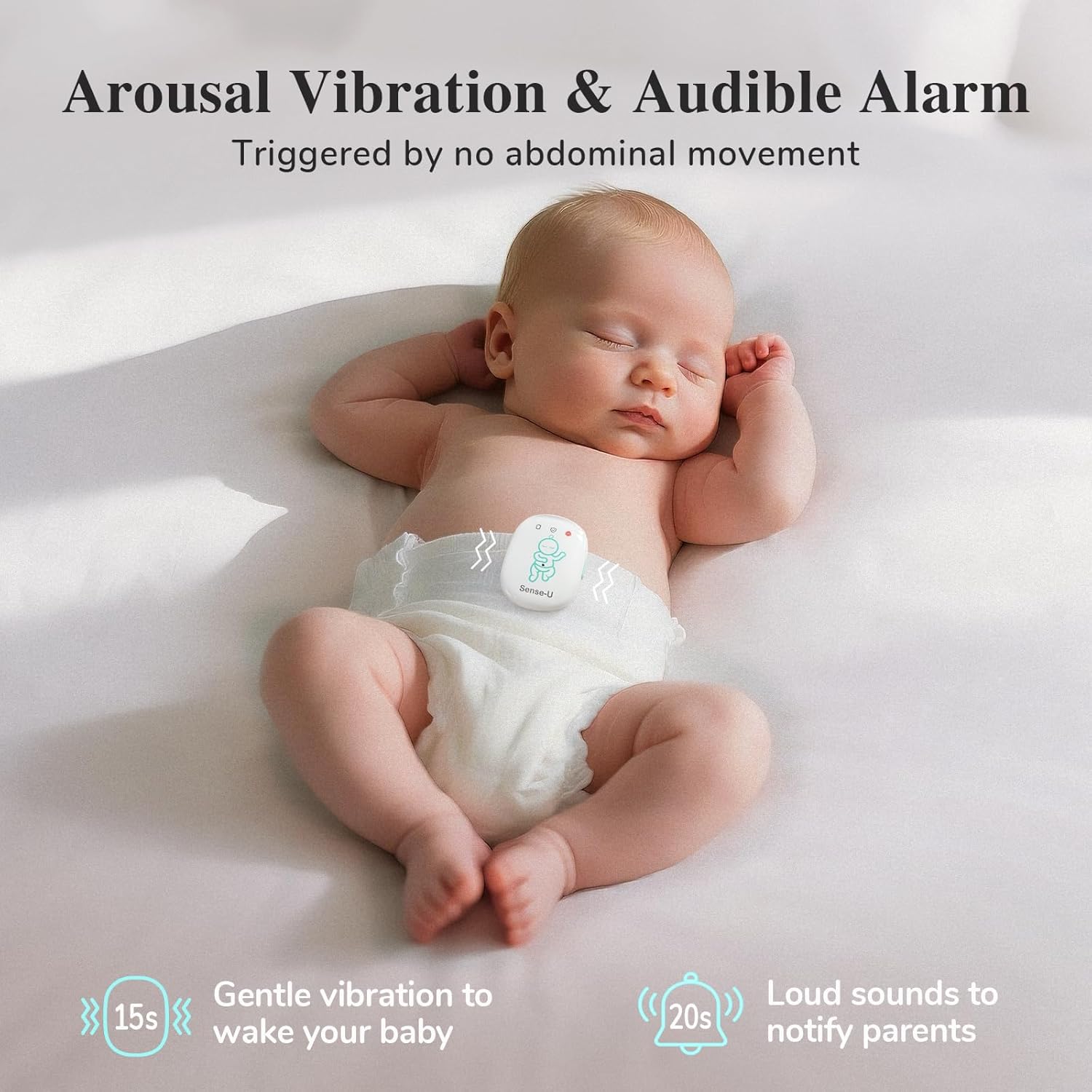 Sense-U Pro Baby Monitor(Long Range) – Tracks Breathing Movement, Rollover & Temperature Anywhere for Better Sleep, Simple Clip-On Smart Tracker with Arousal Vibration, Audible Alerts & Sleep Analysis