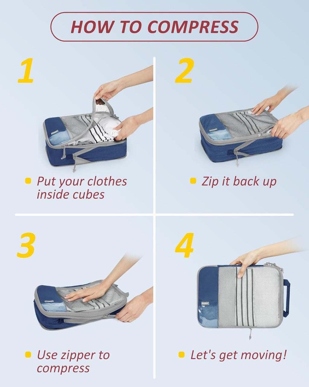BAGSMART 6 Set /4 Set/2 Set Compression Packing Cubes for Travel, Lightweight Luggage Organizer Bags, Durable Space Saver Bags Travel Essentials