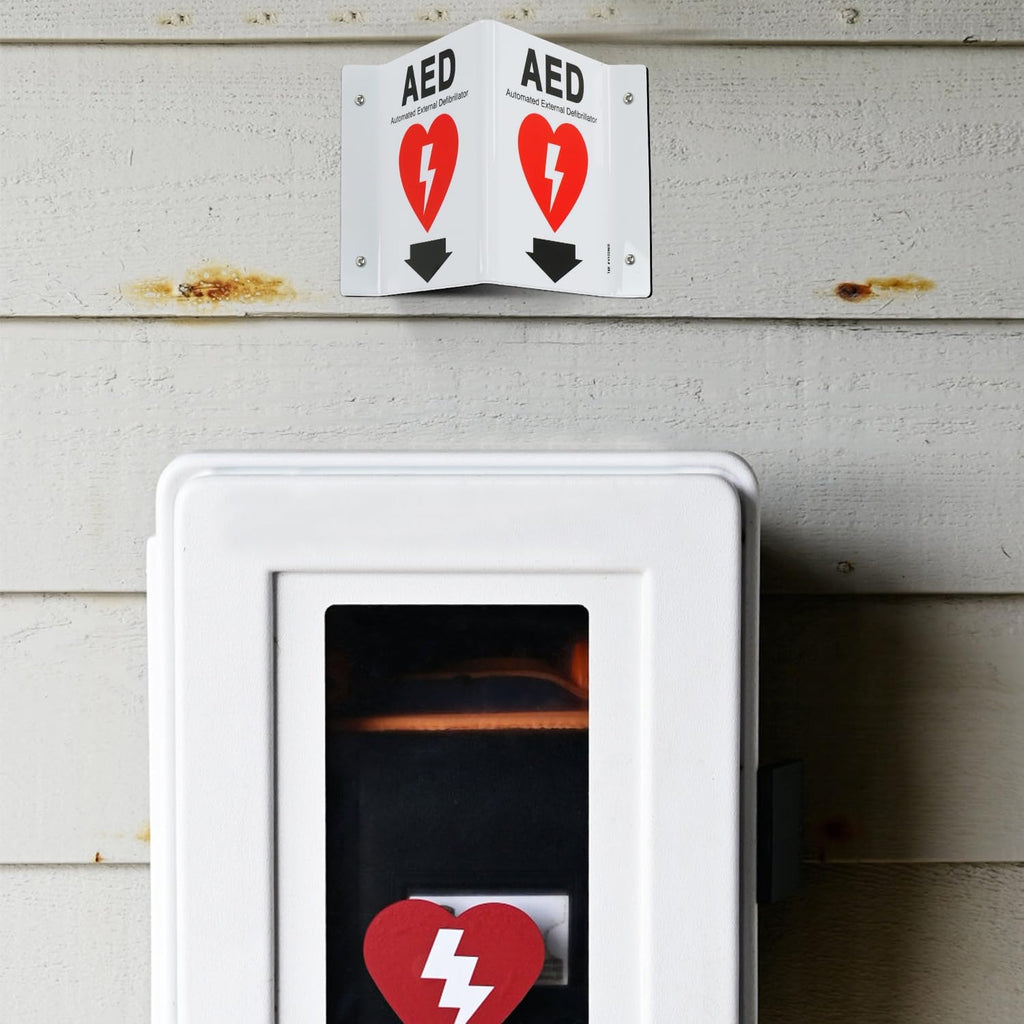 T&R AED Sign, Automated External Defibrillator with Down Arrow - 8 Pack - 8 x 6 Inches Acrylic, 4 pre-drilled holes, Includes Matching Screws, Use for Office/Business