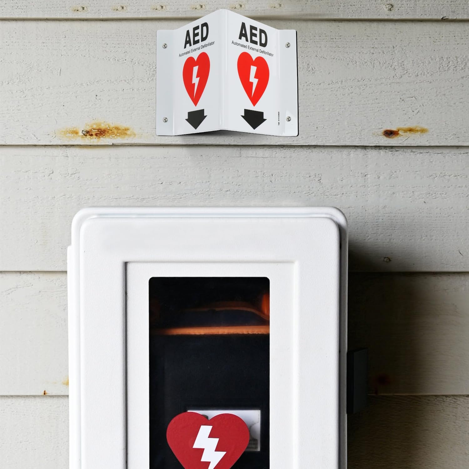 T&R AED Sign, Automated External Defibrillator with Down Arrow - 8 Pack - 8 x 6 Inches Acrylic, 4 pre-drilled holes, Includes Matching Screws, Use for Office/Business
