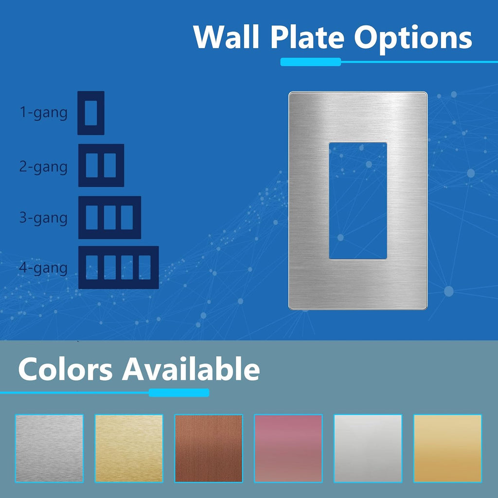 LIDER Decorator Metal Wall Plate, Temperature and Impact Resistant, 430 Stainless Steel, Screwless Cover, Modern Decoration Upgrade, Mid-Size 1-Gang 4.88" x 3.11", Stainless Steel, LSMWP-31M-SS